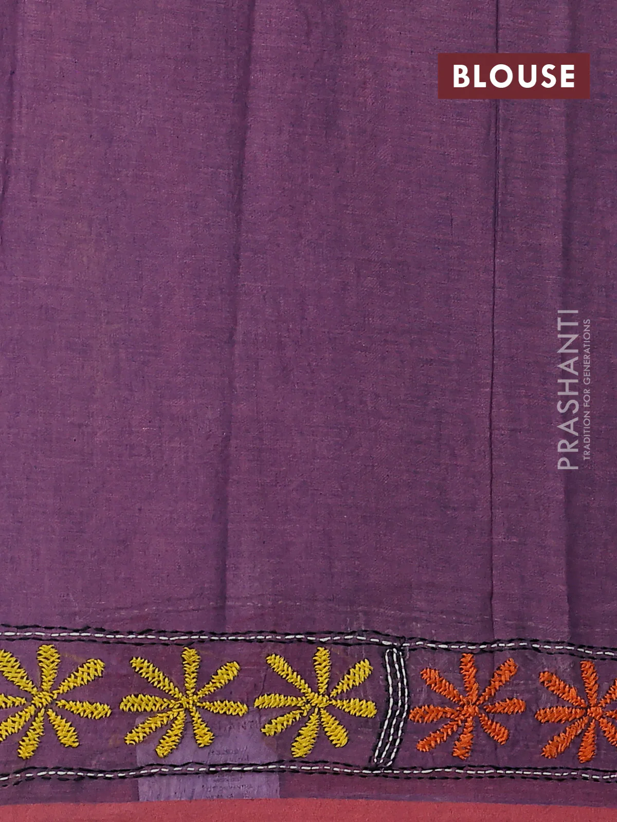 Cotton saree pastel purple with kantha stitch work and kantha stitch work pallu - Image 3