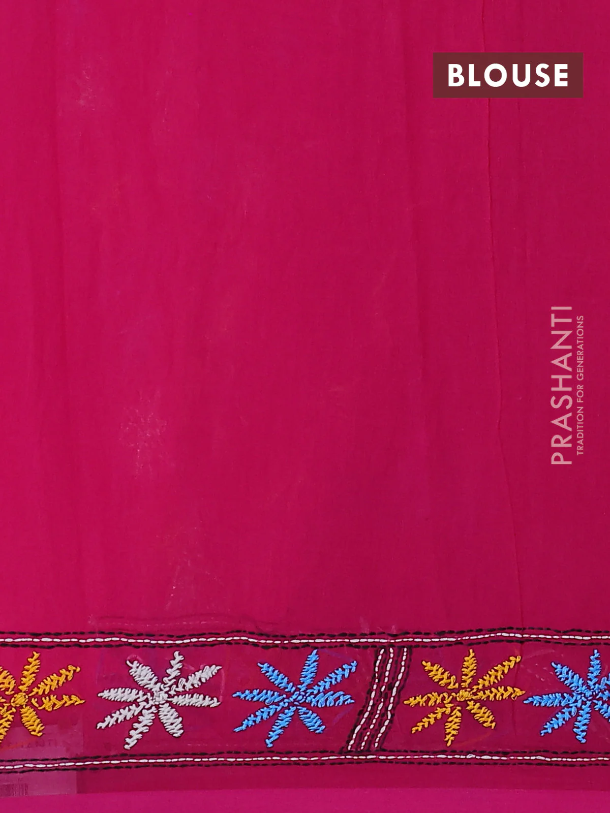 Cotton saree pink with kantha stitch work and kantha stitch work pallu - Image 3