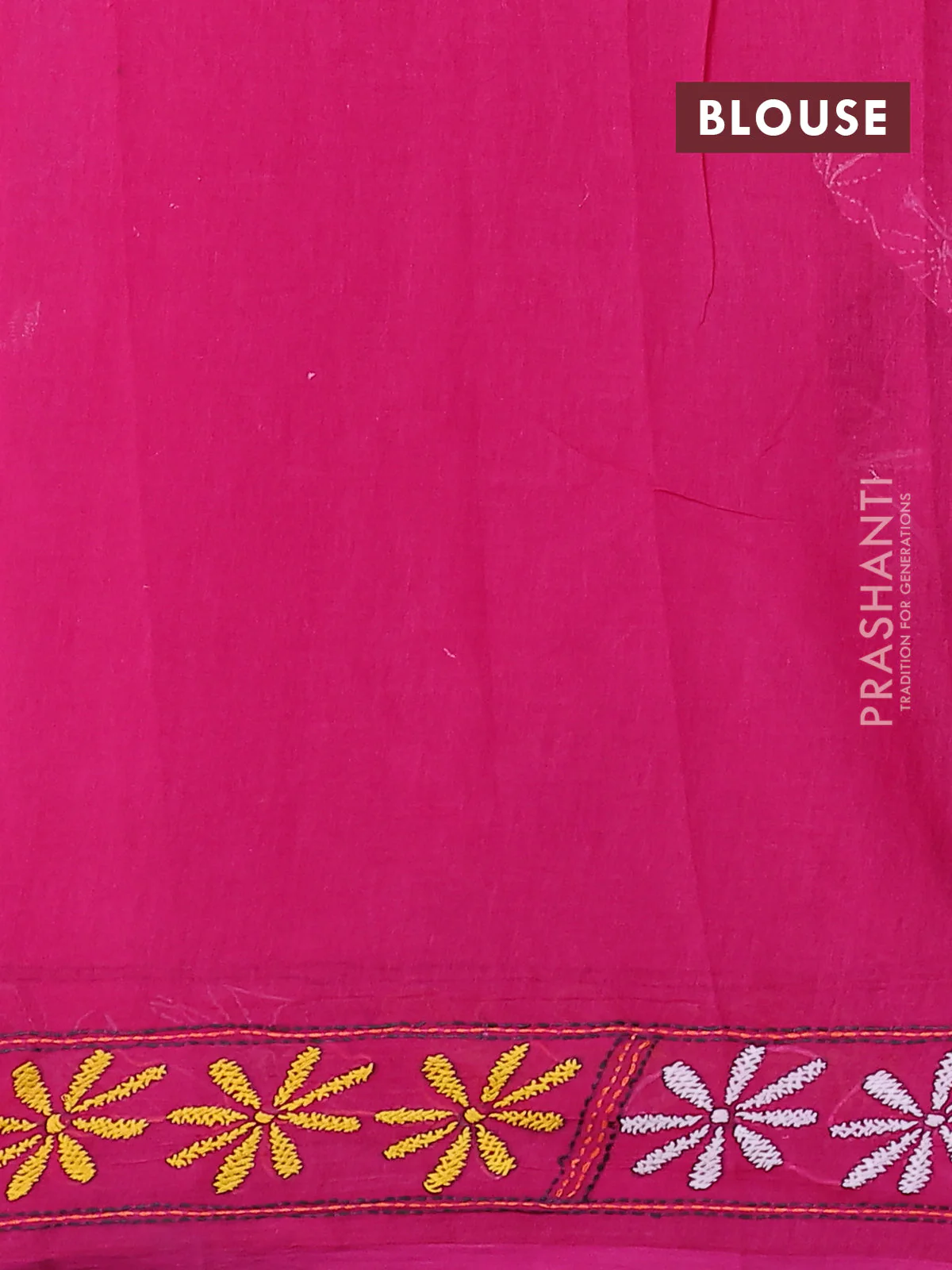 Cotton saree pink with kantha stitch work and kantha stitch work pallu - Image 3
