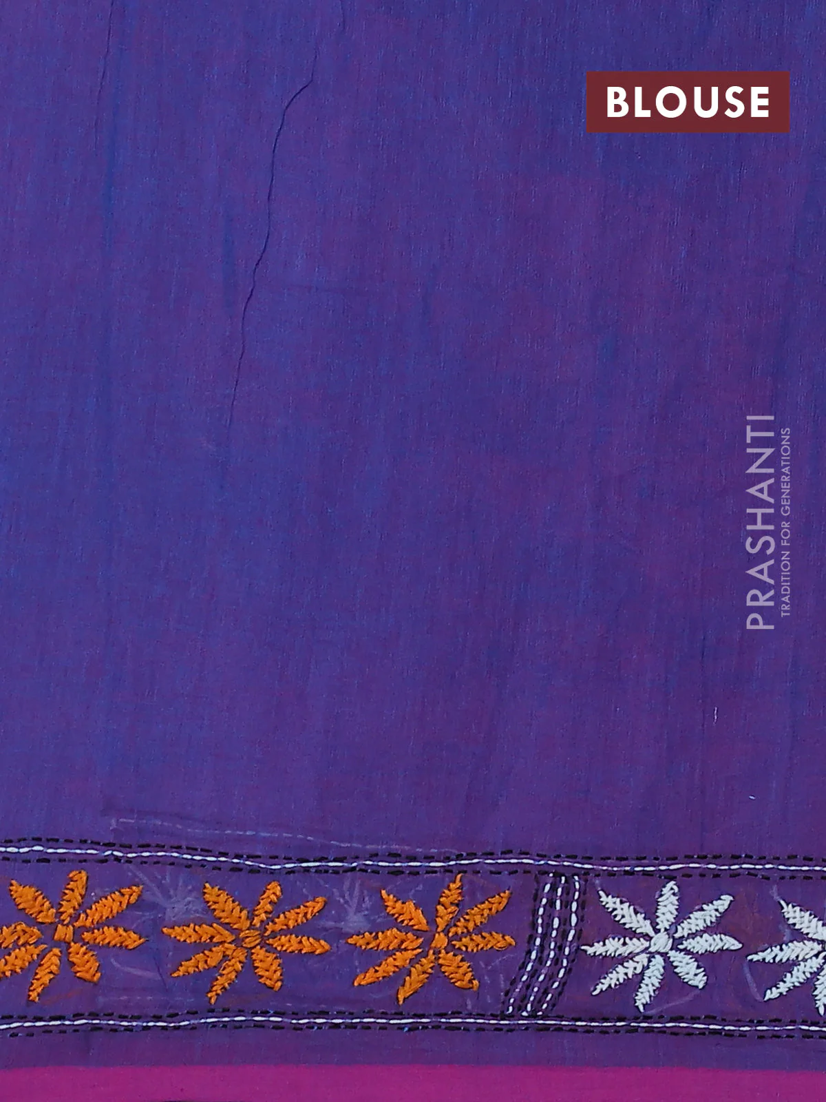 Cotton saree purple with kantha stitch work and kantha stitch work pallu - Image 3