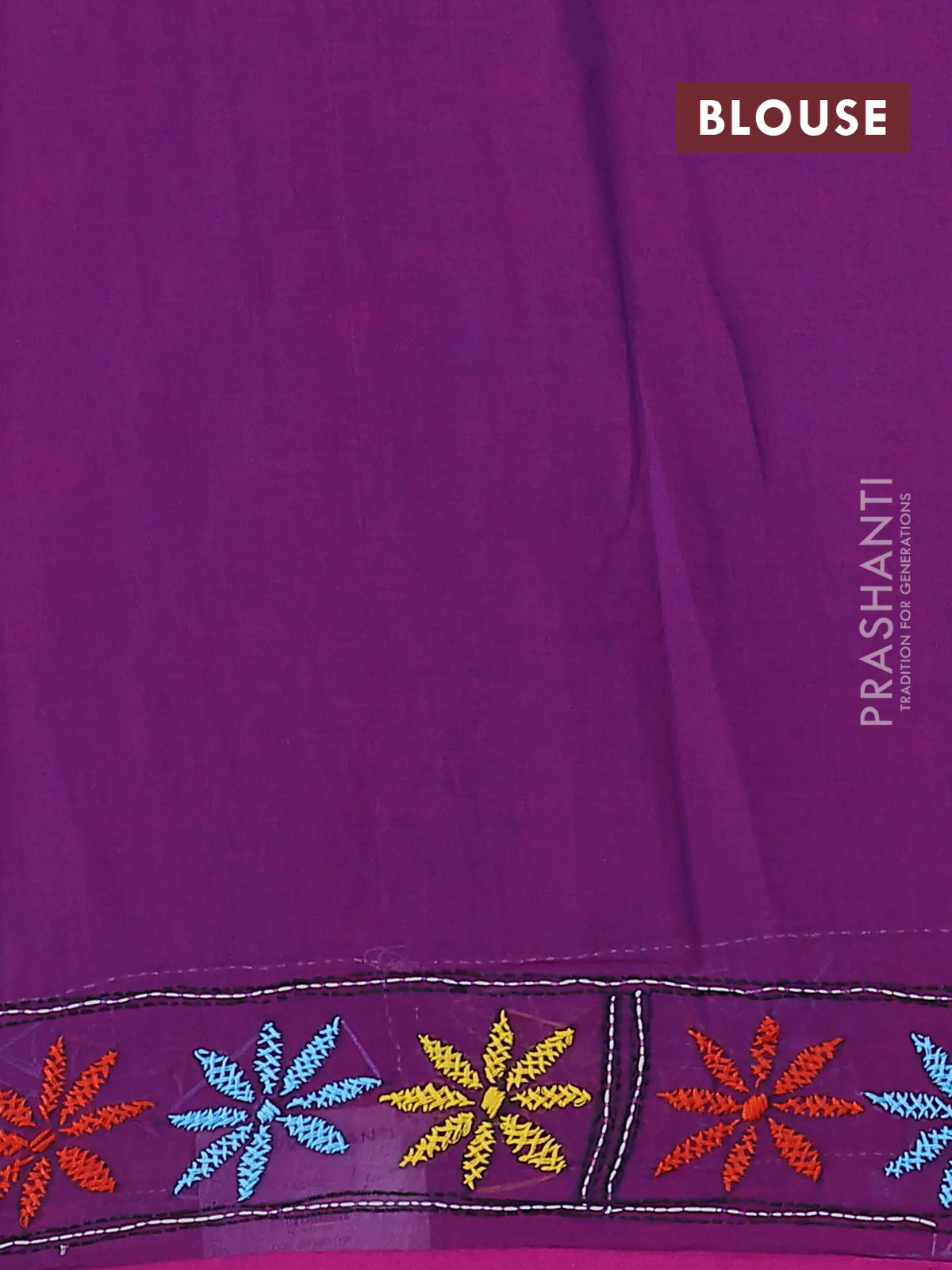 Cotton saree purple with kantha stitch work and kantha stitch work pallu - Image 3