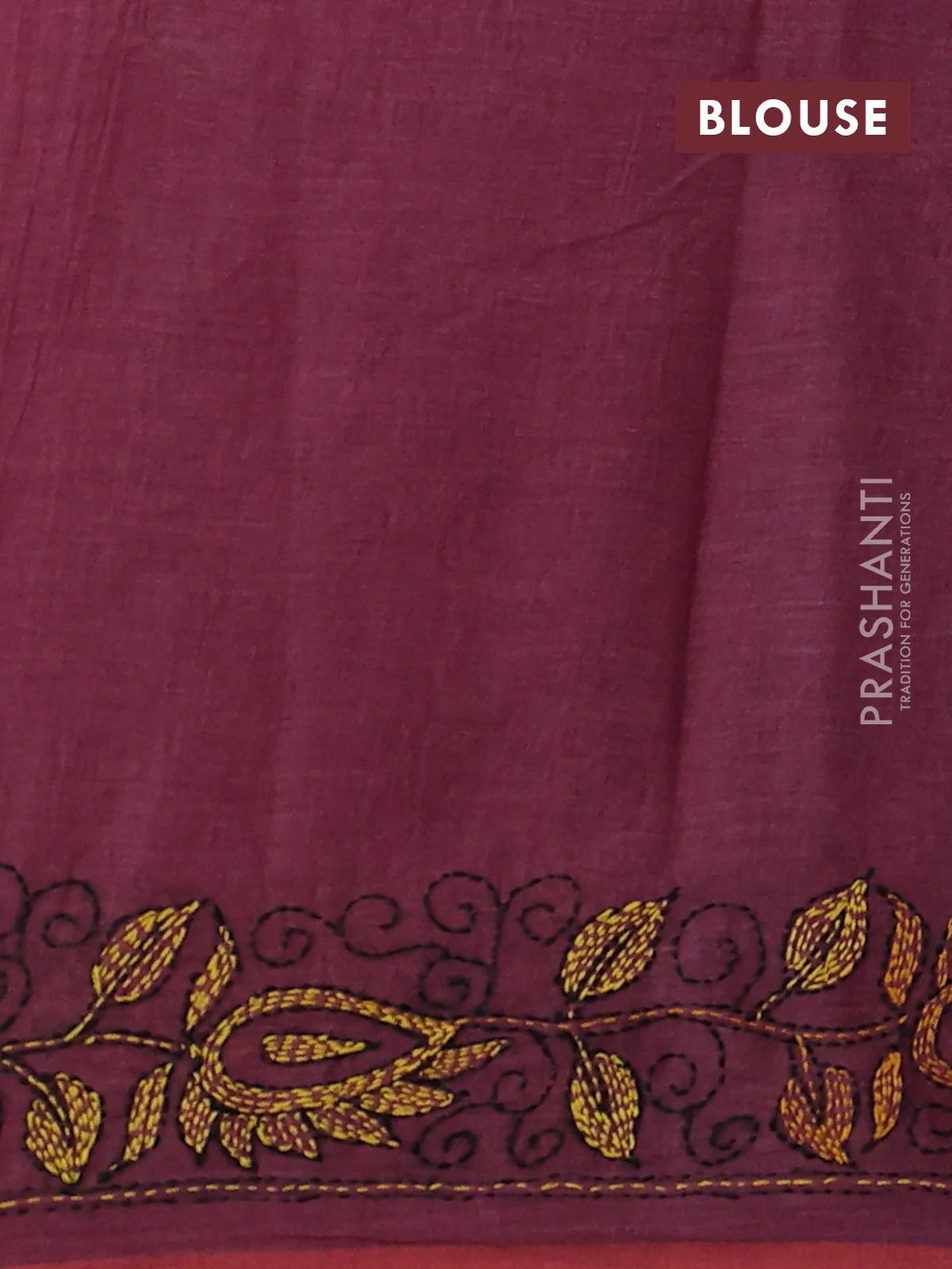 Cotton saree purple with kantha stitch work and kantha stitch work pallu - Image 3