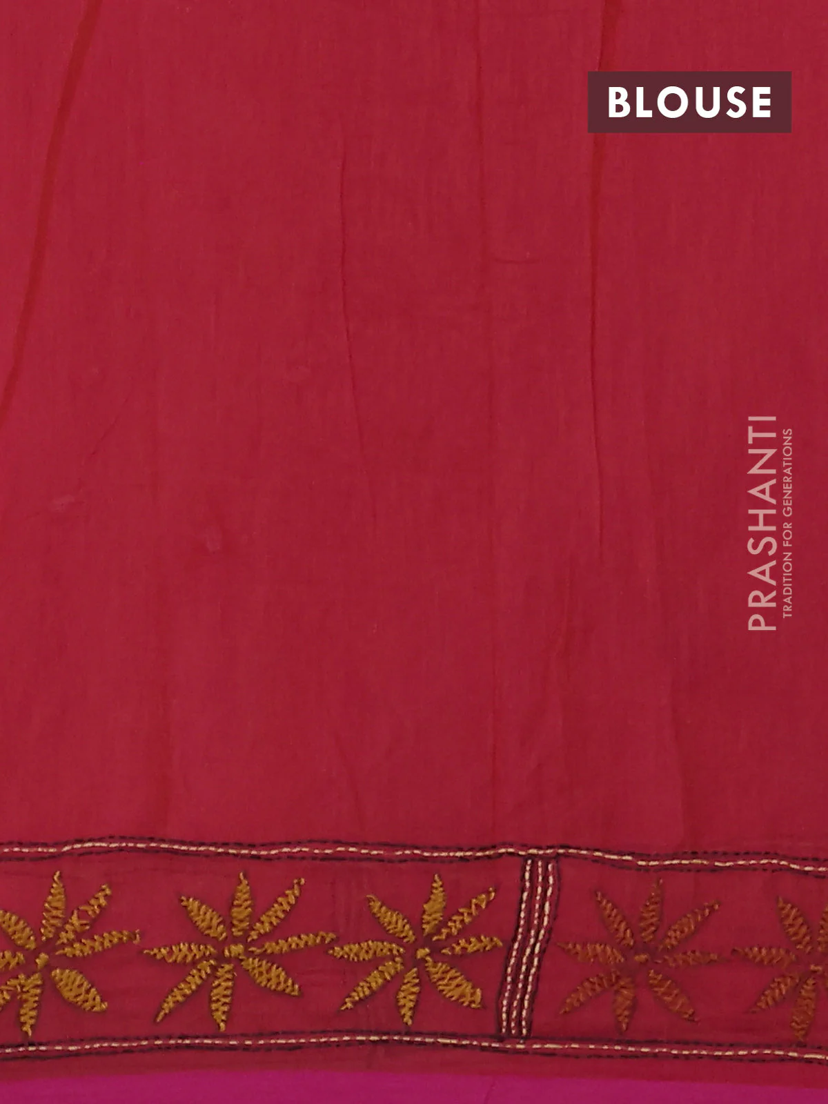 Cotton saree red and pink with kantha stitch work and kantha stitch work pallu - Image 3