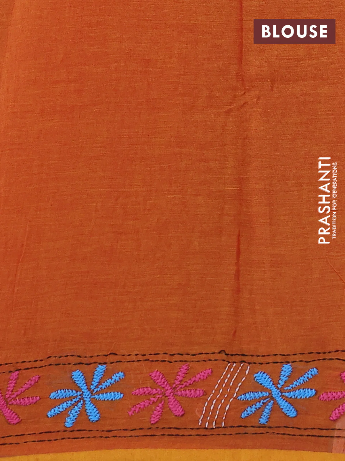 Cotton saree rustic orange and mustard yellow with kantha stitch work and kantha stitch work pallu - Image 3