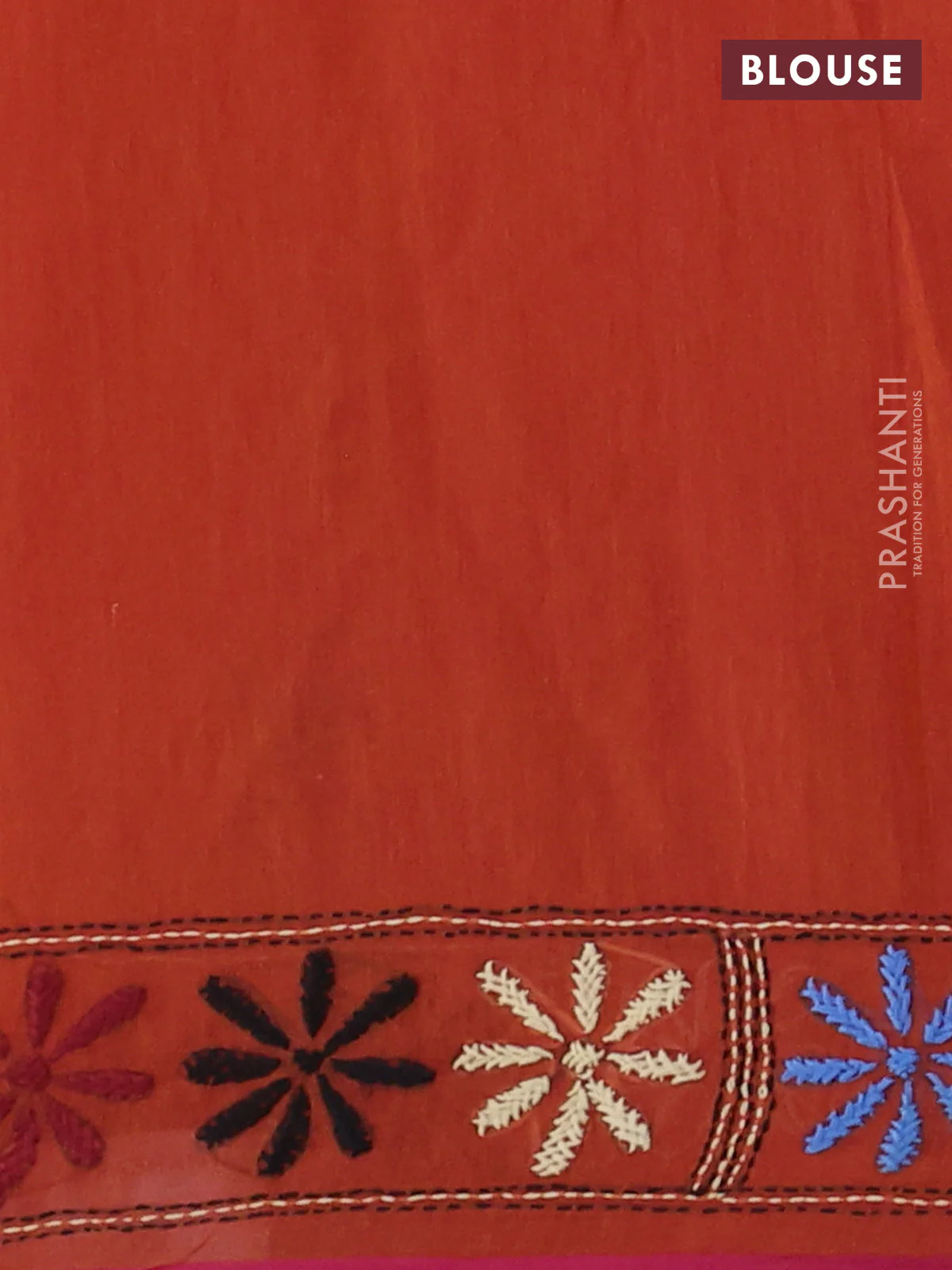 Cotton saree rustic orange and pink with kantha stitch work and kantha stitch work pallu - Image 3