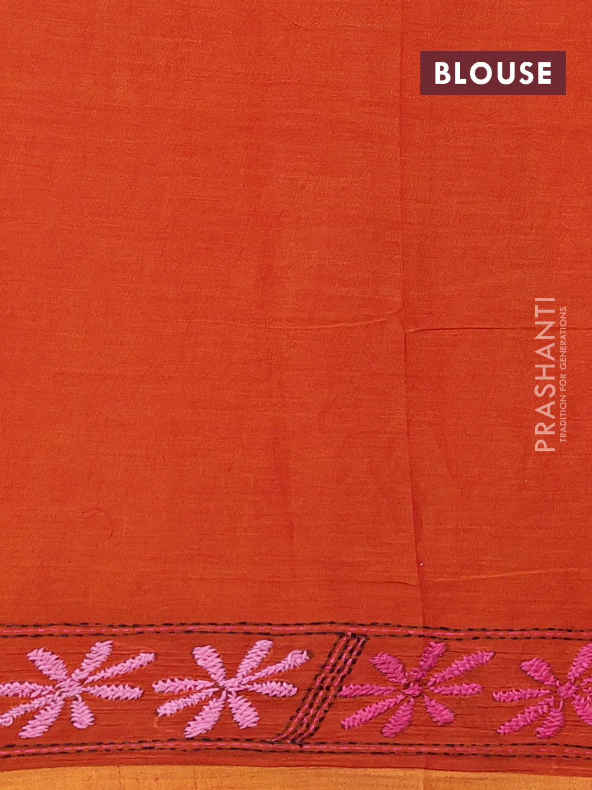 Cotton saree rustic orange with kantha stitch work and kantha stitch work pallu - Image 3