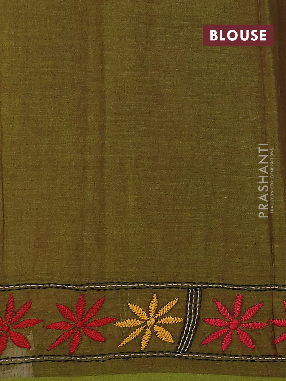 Cotton saree sap green with kantha stitch work and kantha stitch work pallu - Image 3