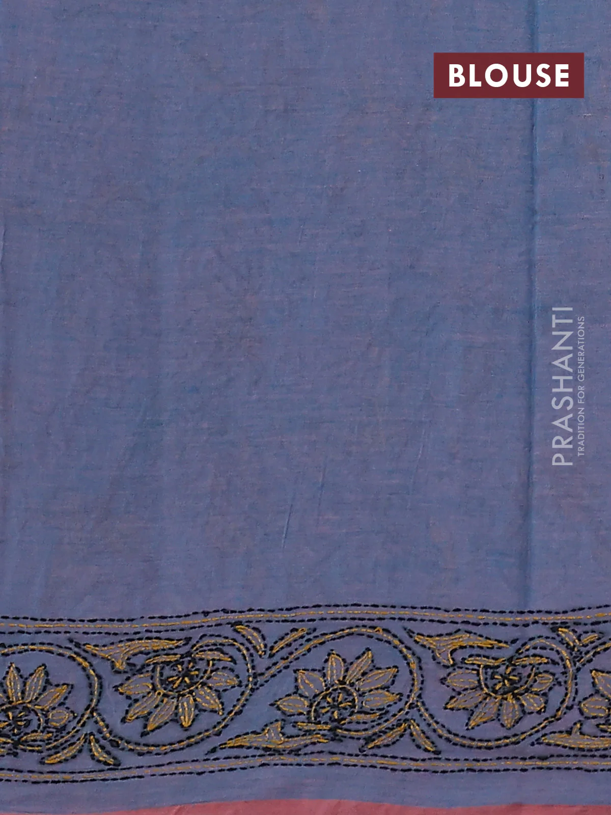 Cotton saree teal blue and pastel pink with kantha stitch work and kantha stitch work pallu - Image 3