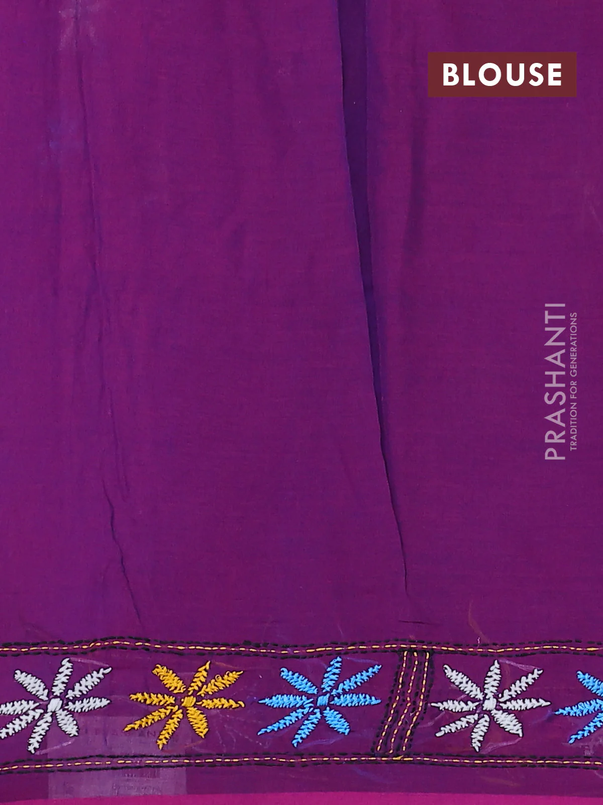 Cotton saree violet with kantha stitch work and kantha stitch work pallu - Image 3