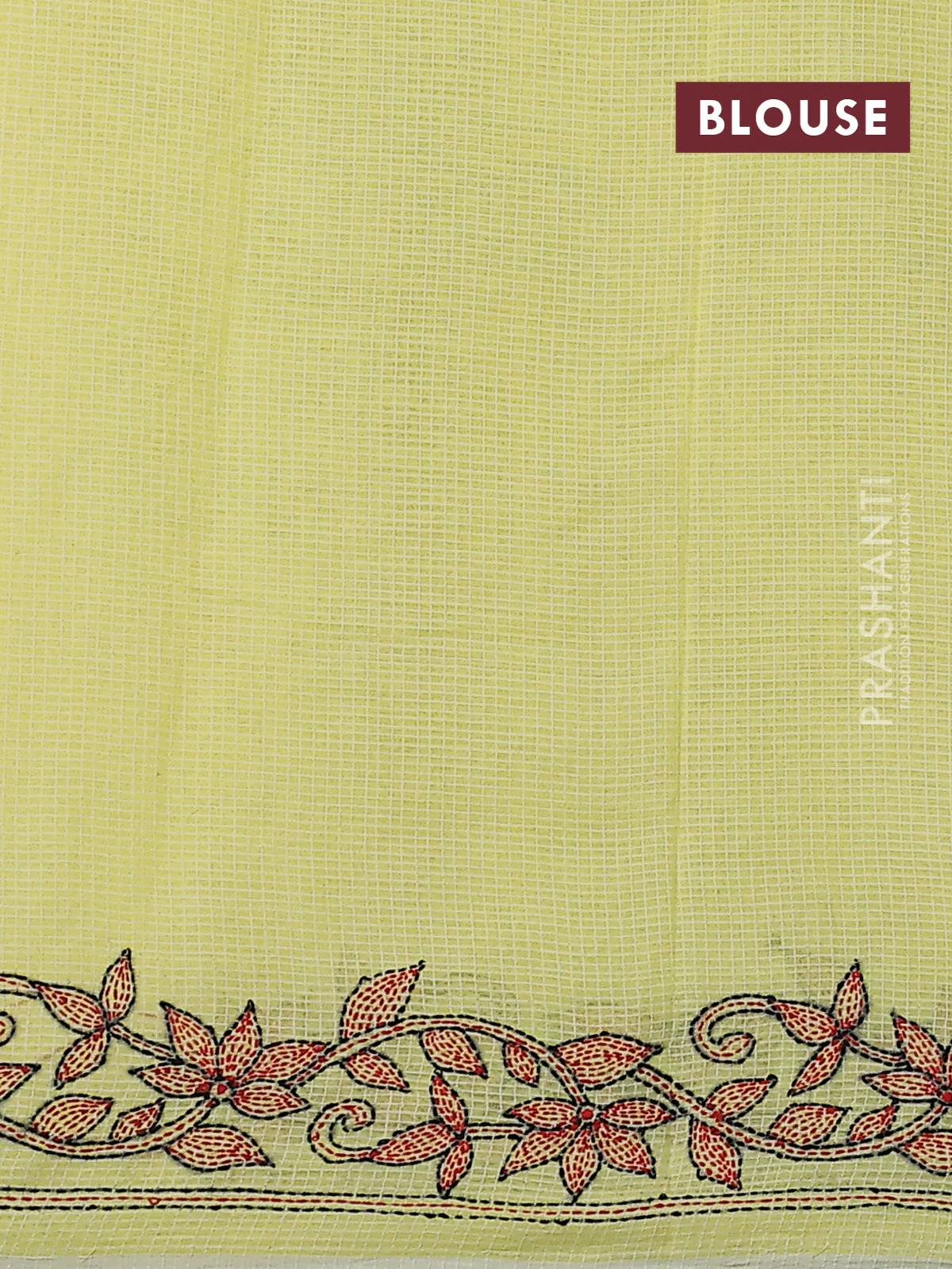 Cotton saree yellow with allover checks kantha work and kantha stitch work pallu - Image 3