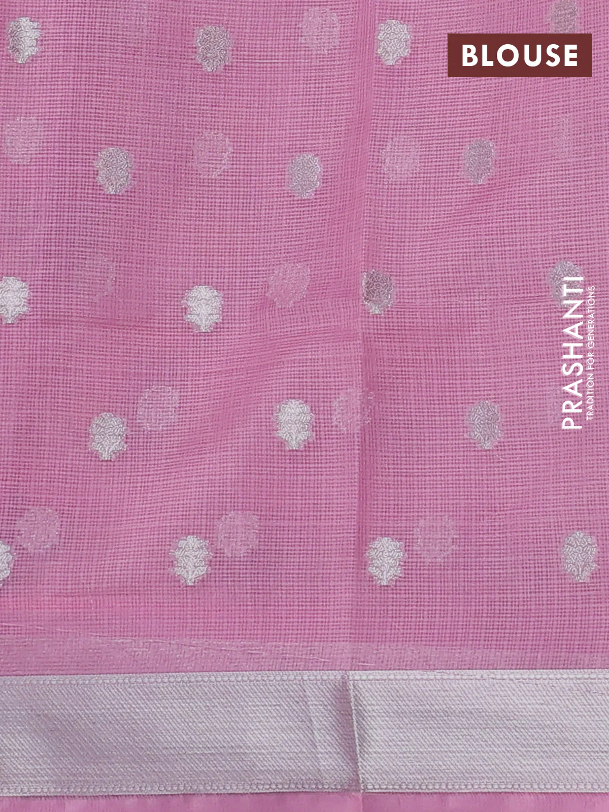 Cotton tissue zari kota saree beige and pastel pink with allover floral zari woven buttas and floral thread woven border - Image 3