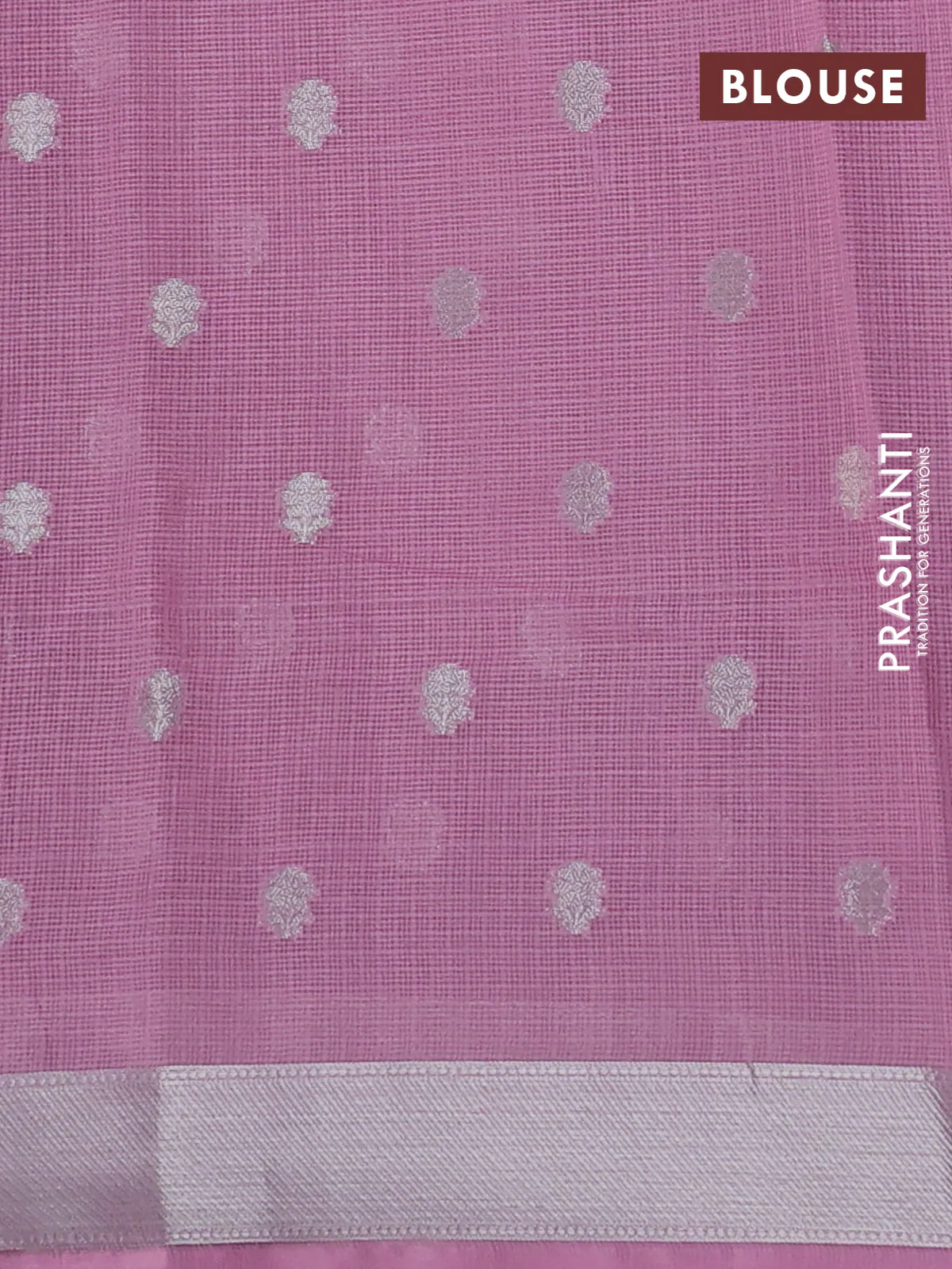 Cotton tissue zari kota saree green shade and pink with allover floral zari woven buttas and floral thread woven border - Image 3