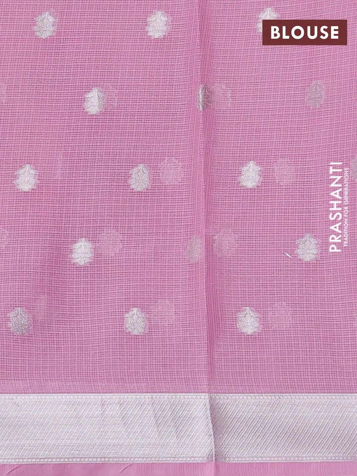 Cotton tissue zari kota saree light green and pink with allover floral zari woven buttas and floral thread woven border - Image 3