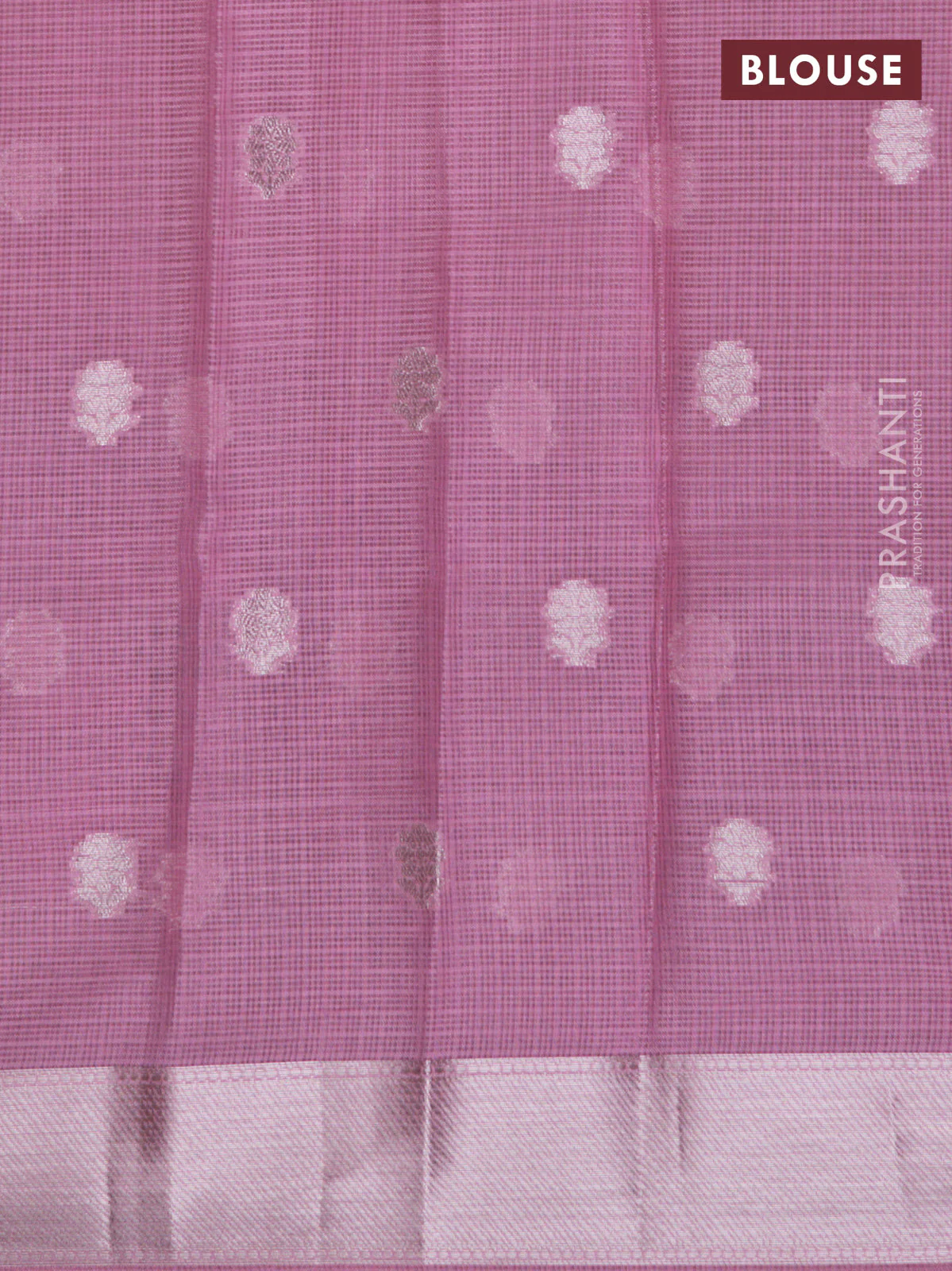 Cotton zari kota lehenga light green and pink with silver zari woven buttas and long silver zari woven border - Image 2