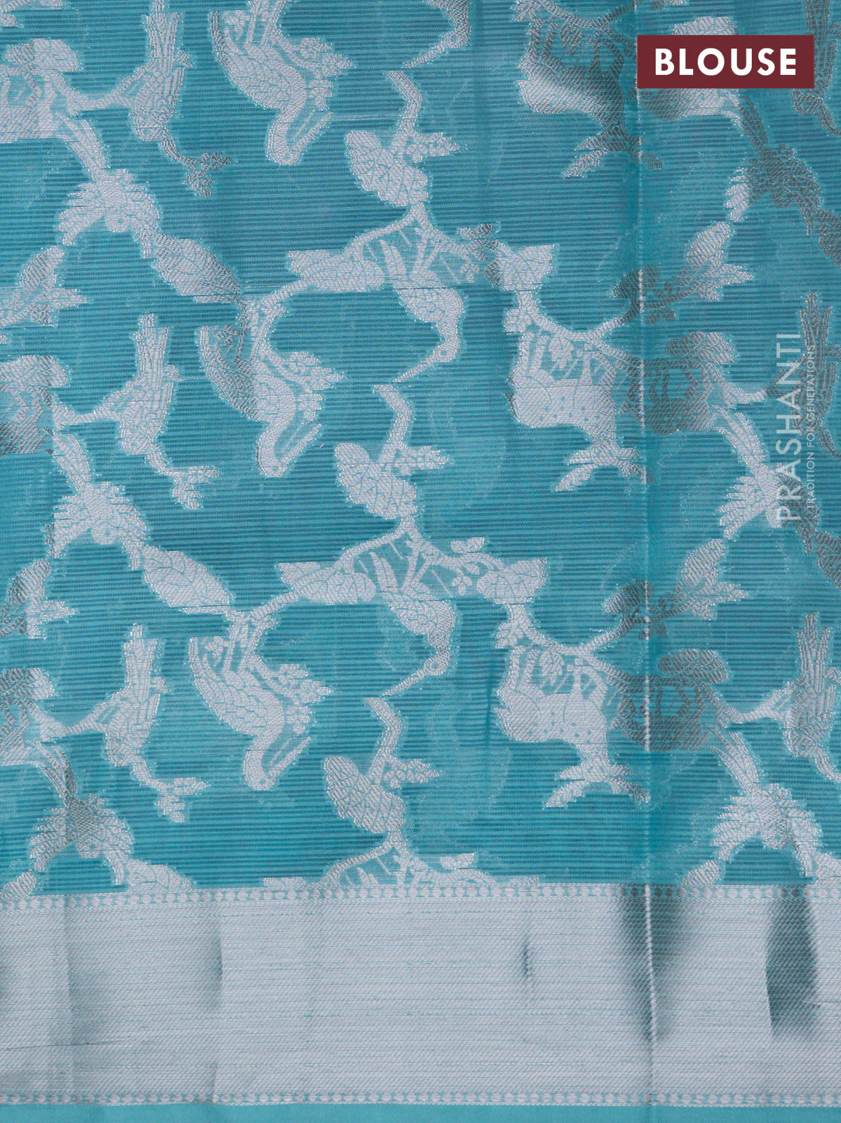 Cotton zari kota lehenga teal blue and pink with zari stripes patten and long silver zari woven border - Image 2