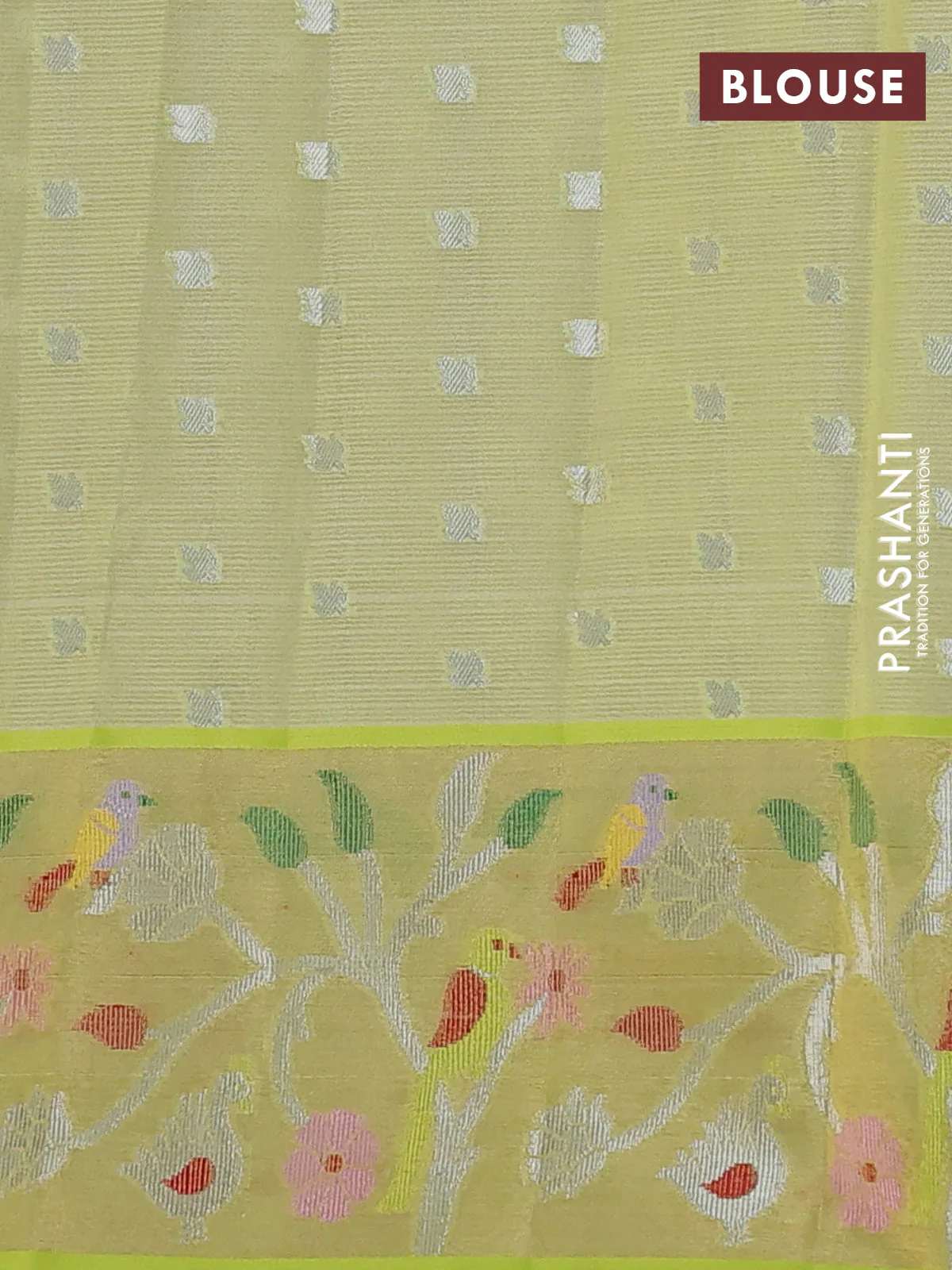 Cotton zari kota saree lavender and light green with allover silver zari woven buttas and thread & zari woven border - Image 3