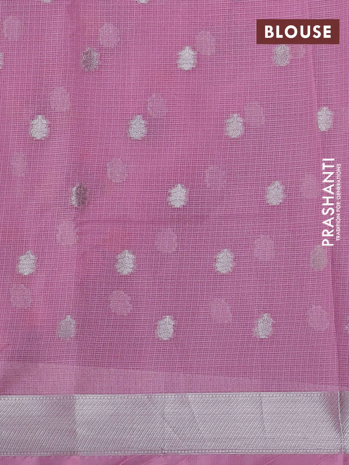 Cotton zari kota saree lavender and pastel pink with allover floral zari woven buttas and floral thread woven border - Image 3