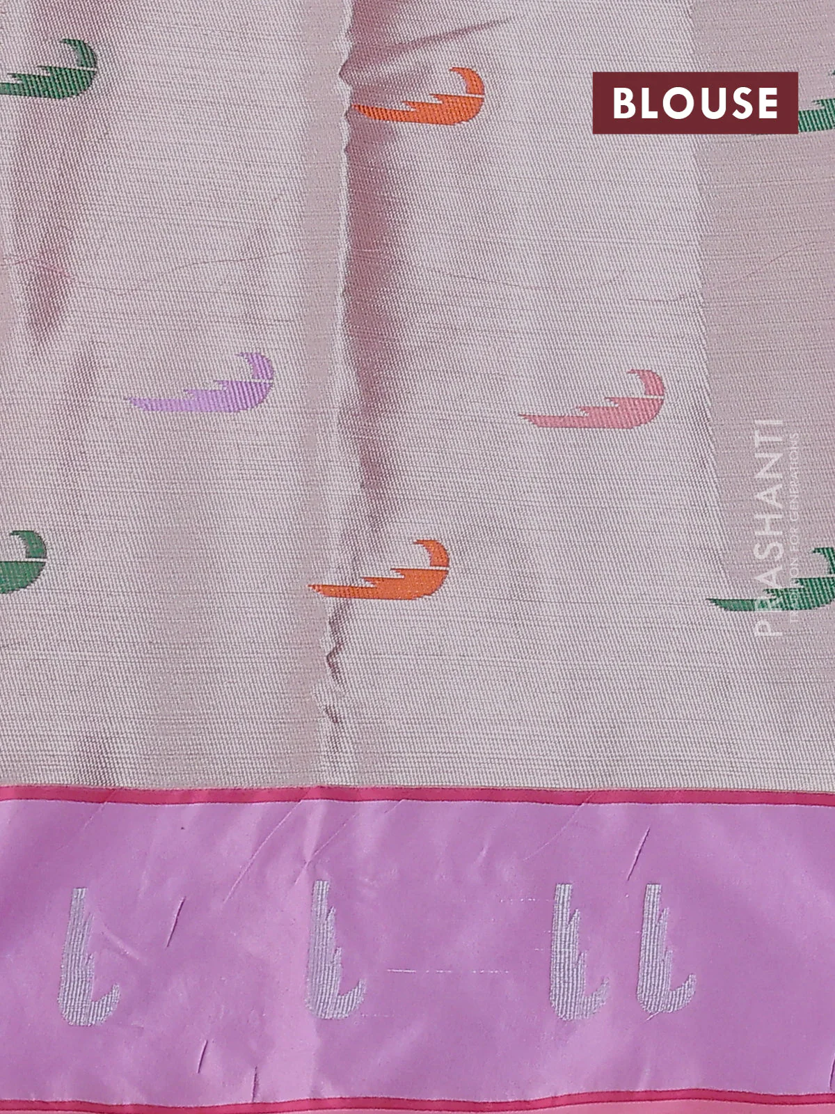 Cotton zari kota saree lavender and pastel pink with allover silver & gold zari woven buttas and silver zari woven muniya butta border - Image 3