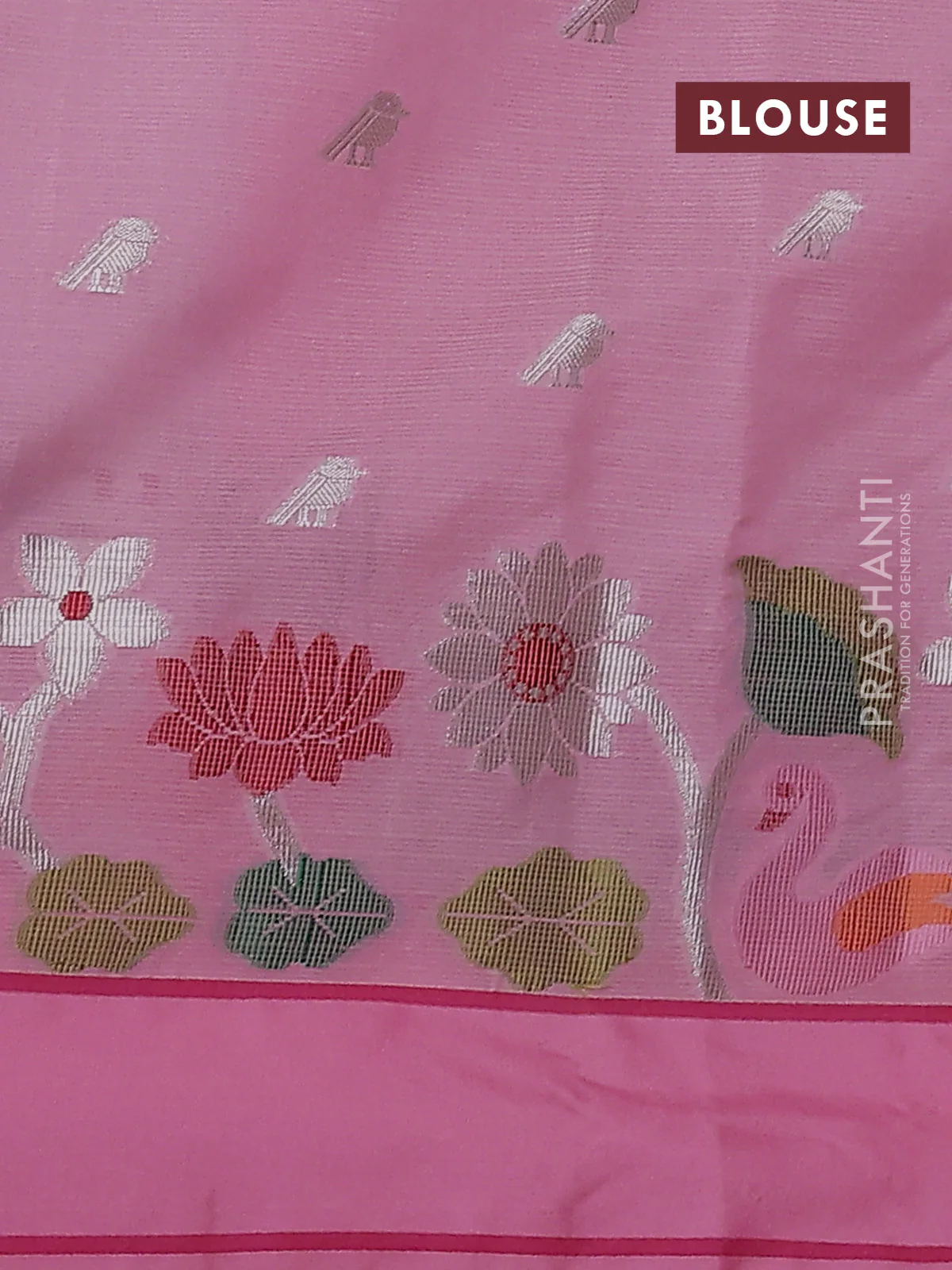 Cotton zari kota saree lavender and pink with allover silver zari woven buttas and thread & zari woven border - Image 3
