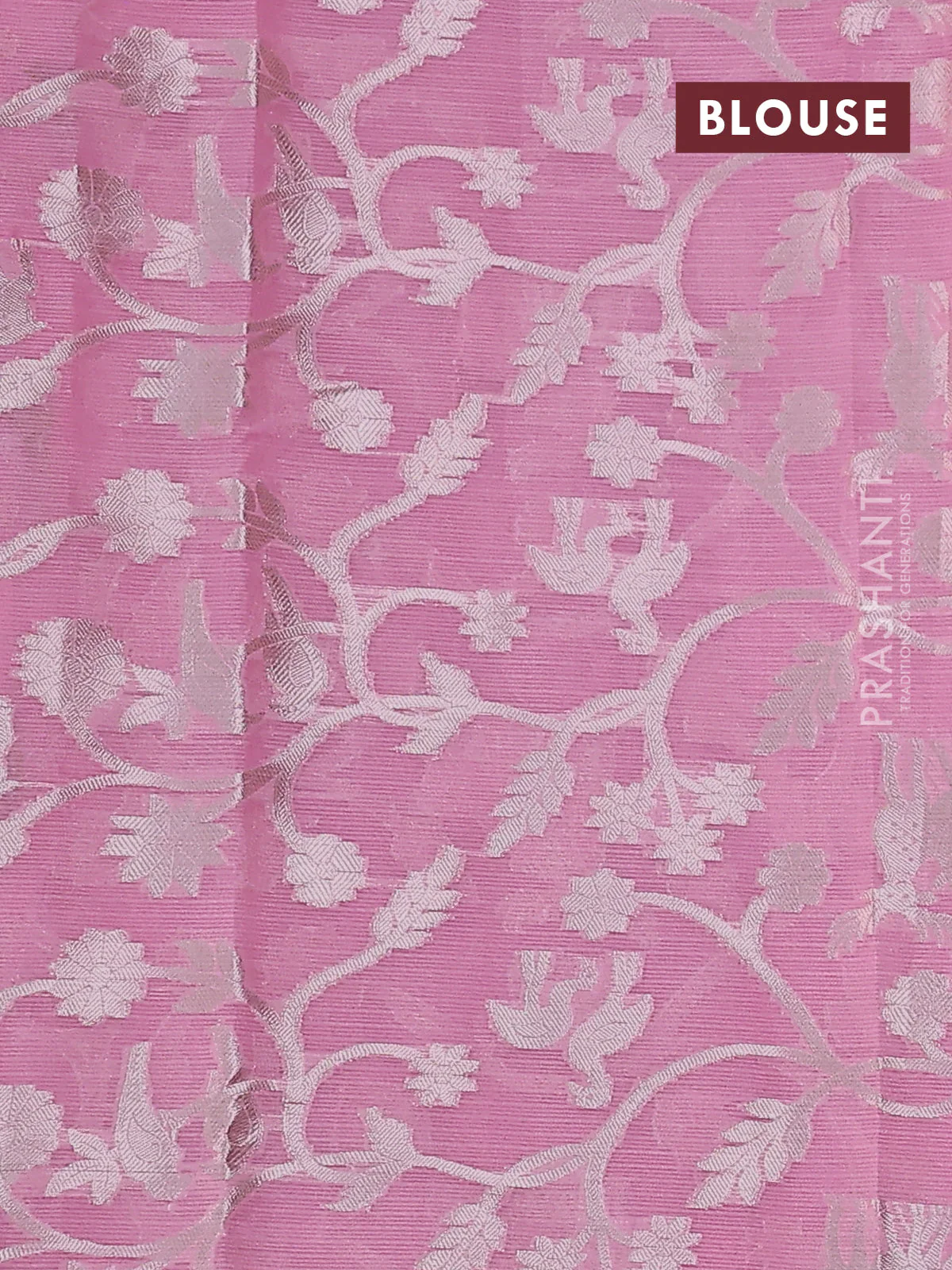 Cotton zari kota saree lavender and pink with allover thread & zari floral weaves and silver zari woven border - Image 3