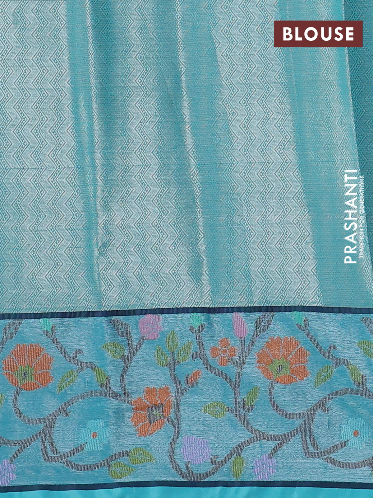 Cotton zari kota saree lavender and teal blue with allover silver zari woven buttas and silver zari woven floral paithani border - Image 3
