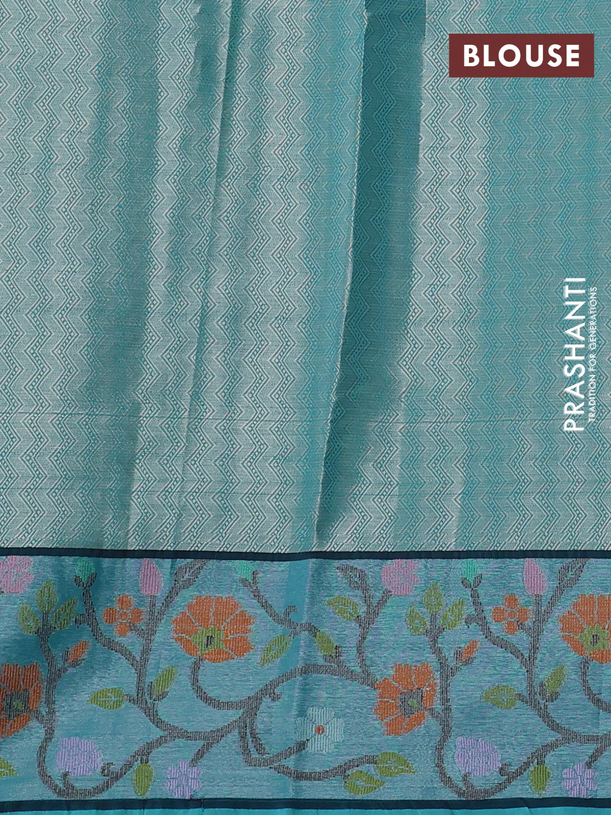 Cotton zari kota saree lavender and teal blue with allover silver zari woven buttas and zari woven paithani border - Image 3