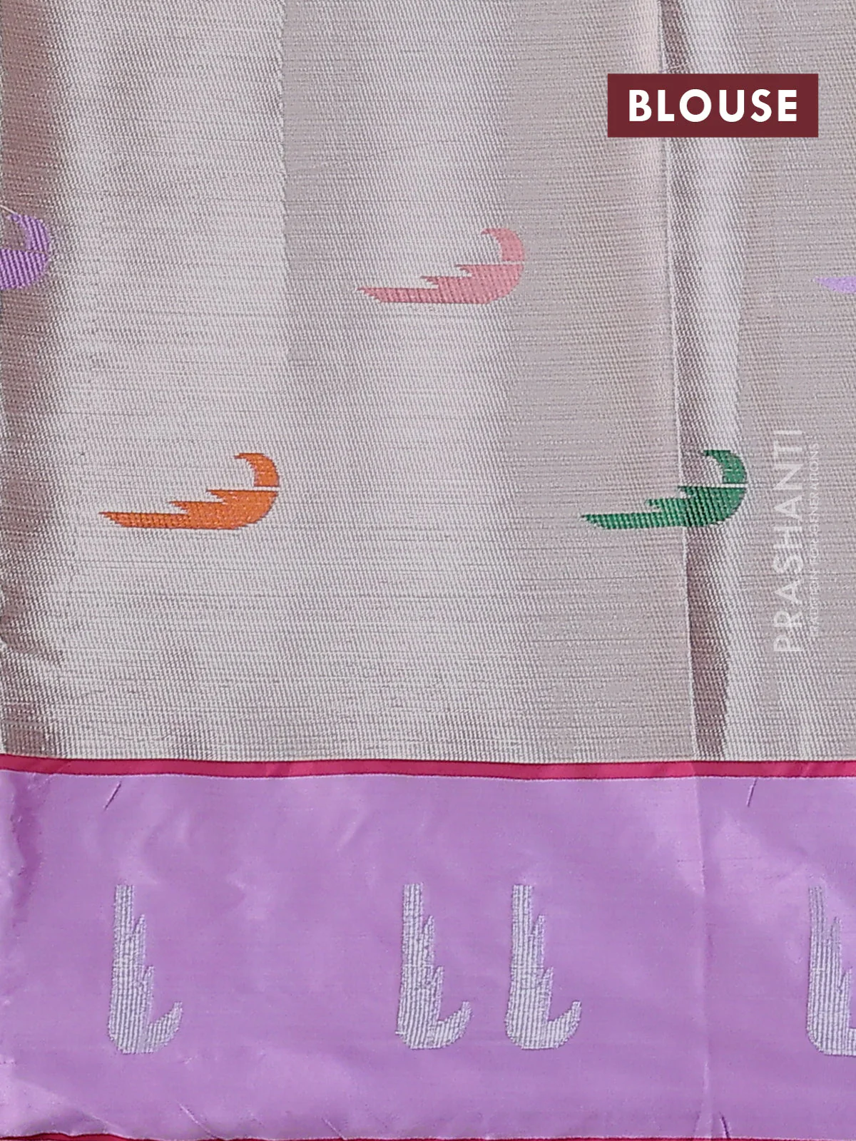 Cotton zari kota saree lime green and lavender with allover silver & gold zari woven buttas and silver zari woven muniya butta border - Image 3