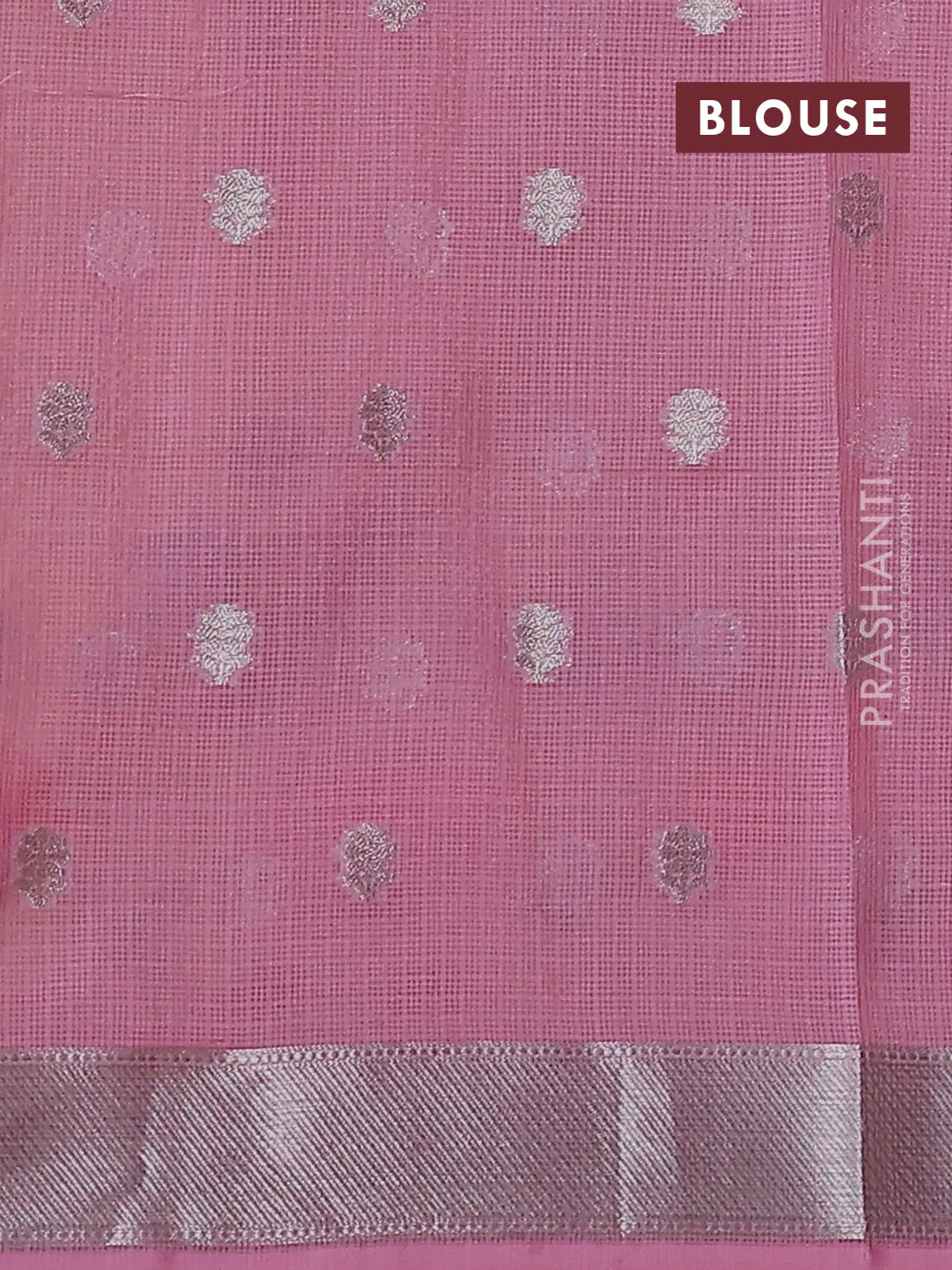 Cotton zari kota saree lime green and peach pink with allover zari woven buttas and zari woven muniya butta border - Image 3