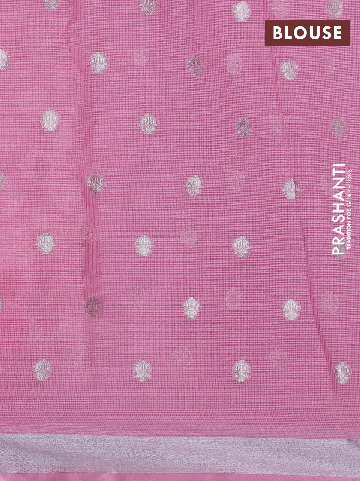 Cotton zari kota saree mild lavender and light pink wit allover silver & gold zari weaves and floral butta silver zari woven border - Image 3