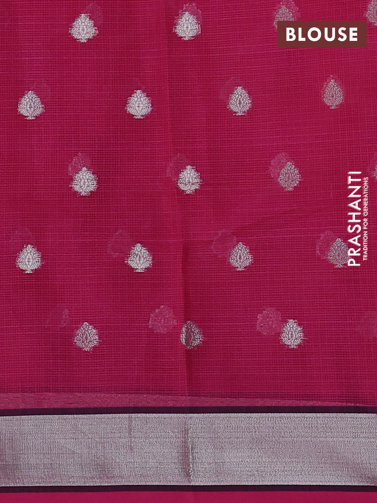 Cotton zari kota saree orange and pink with allover floral zari woven buttas and floral thread woven border - Image 3