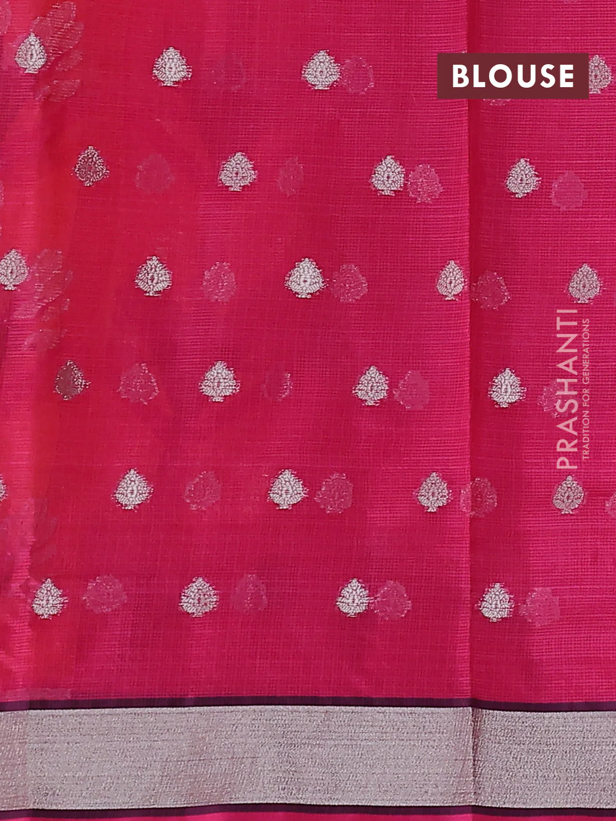 Cotton zari kota saree orange and pink with allover silver zari & thread weaving and silver zari woven border - Image 3