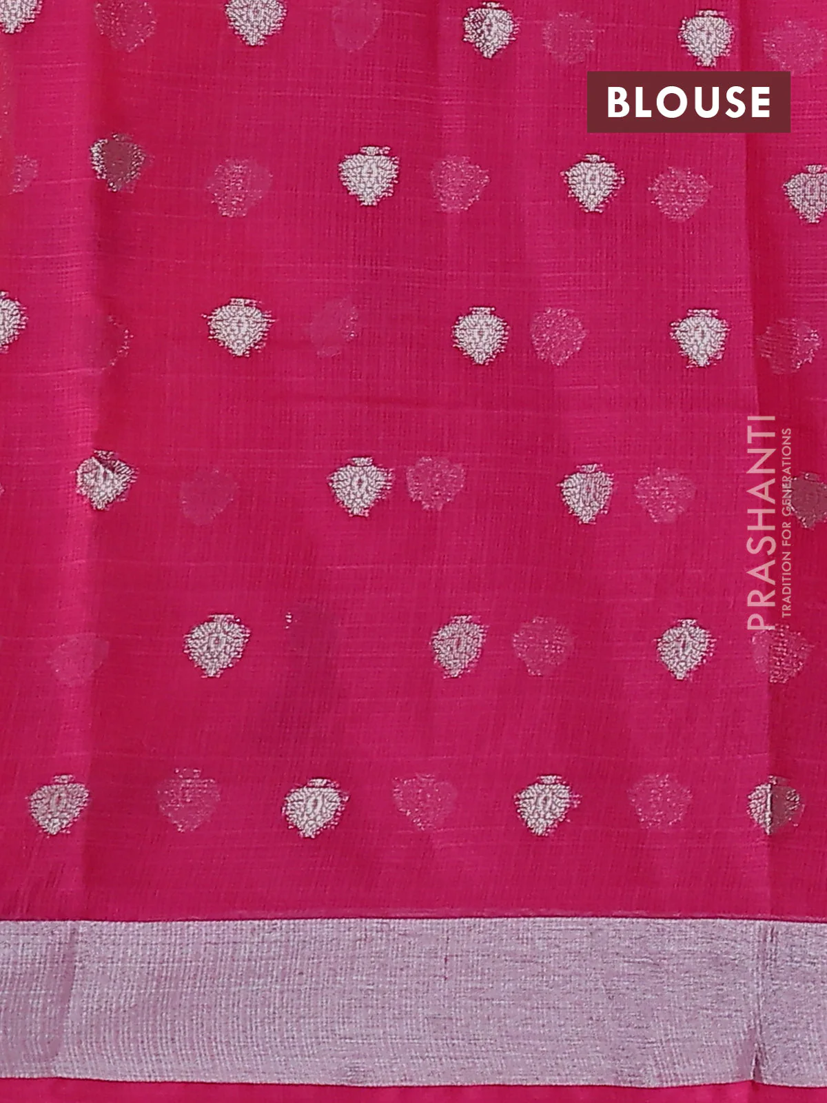 Cotton zari kota saree orange and pink with allover silver zari weaves and thread woven border - Image 3