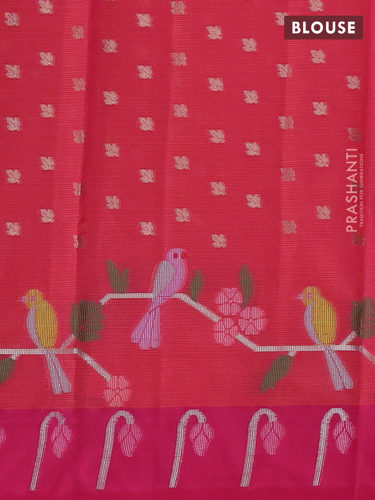 Cotton zari kota saree orange and pink with allover zari woven buttas and thread woven butta border - Image 3