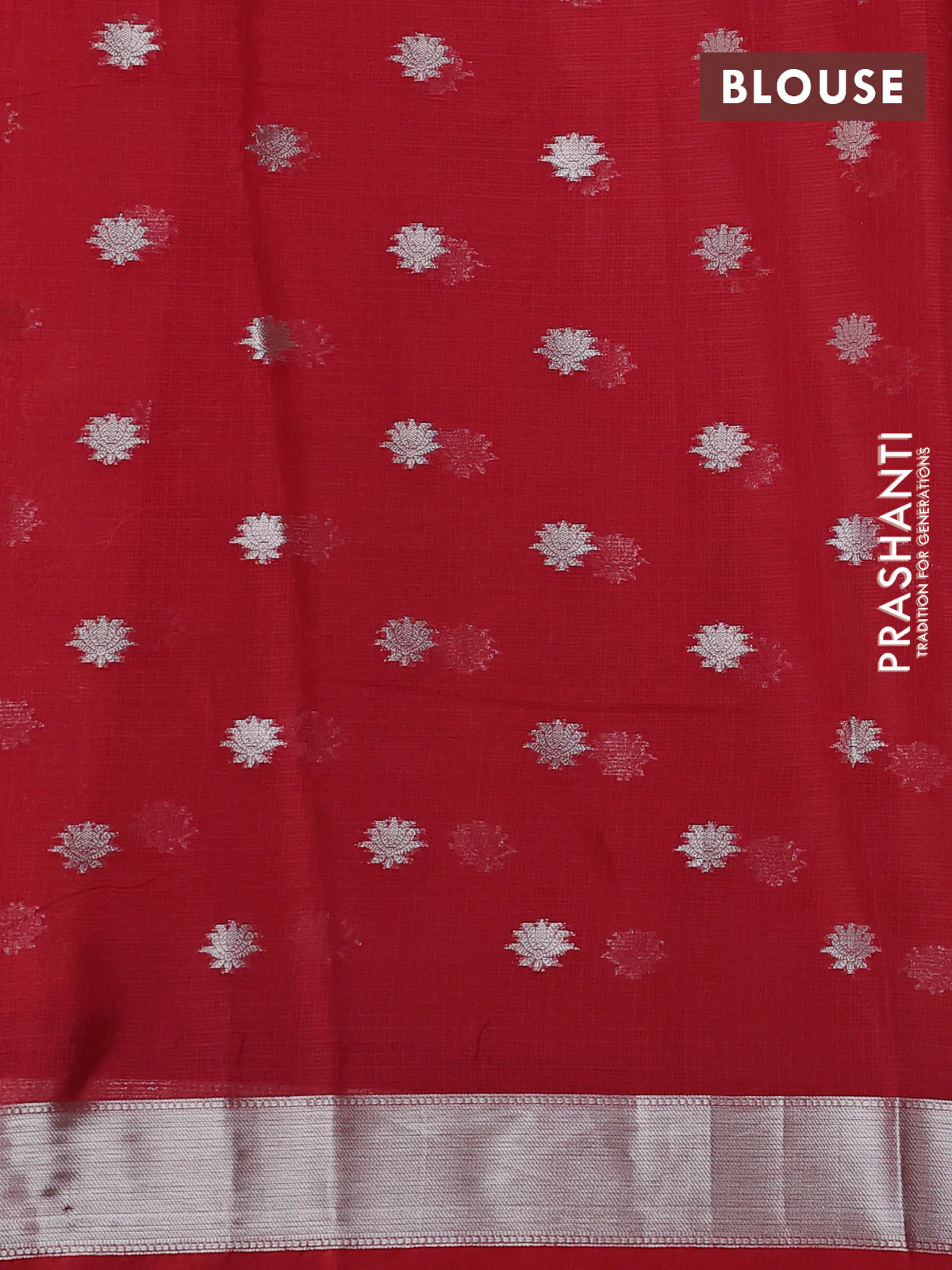 Cotton zari kota saree pale orange and maroon with allover silver zari woven buttas and thread & zari woven border - Image 3