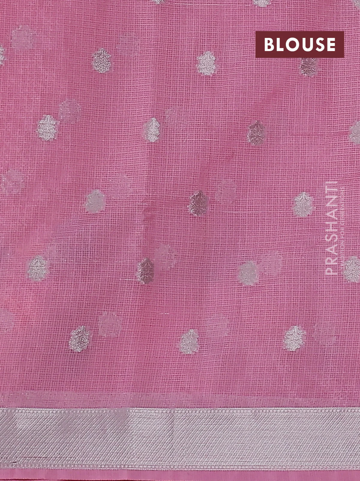 Cotton zari kota saree pale orange and peach pink with allover zari woven buttas and zari woven muniya butta border - Image 3