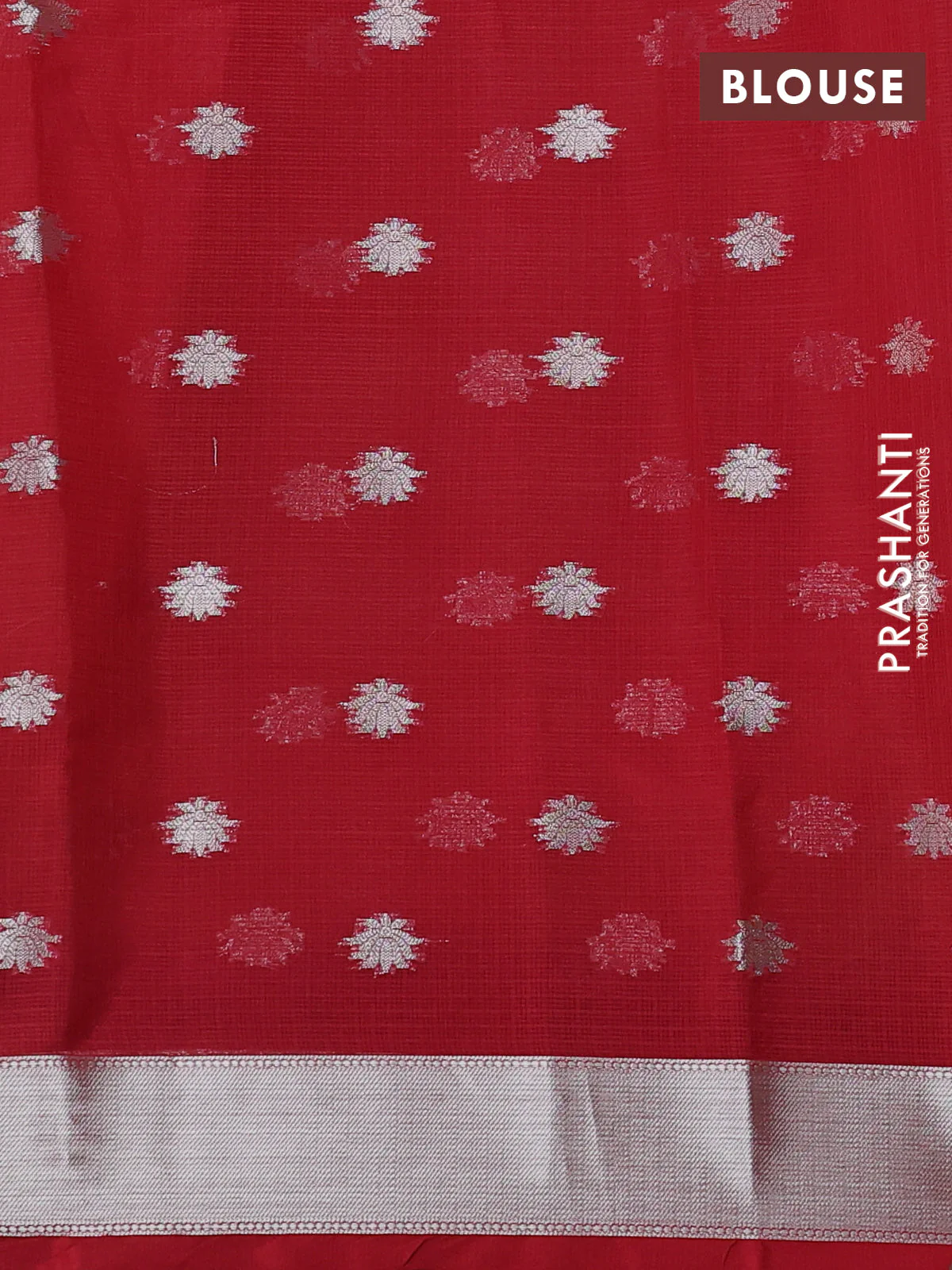 Cotton zari kota saree pista green and maroon with allover silver zari woven buttas and thread & zari woven border - Image 3