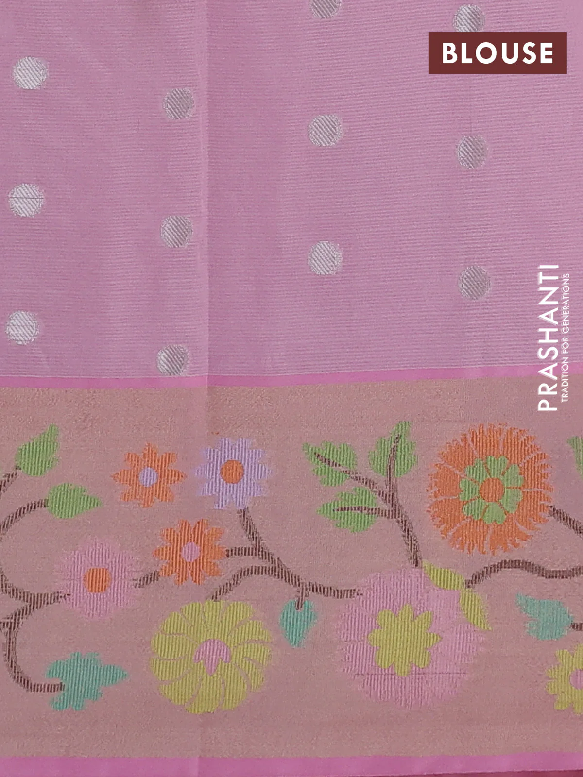 Cotton zari kota saree pista green and peach pink with allover zari woven buttas and thread woven butta border - Image 3
