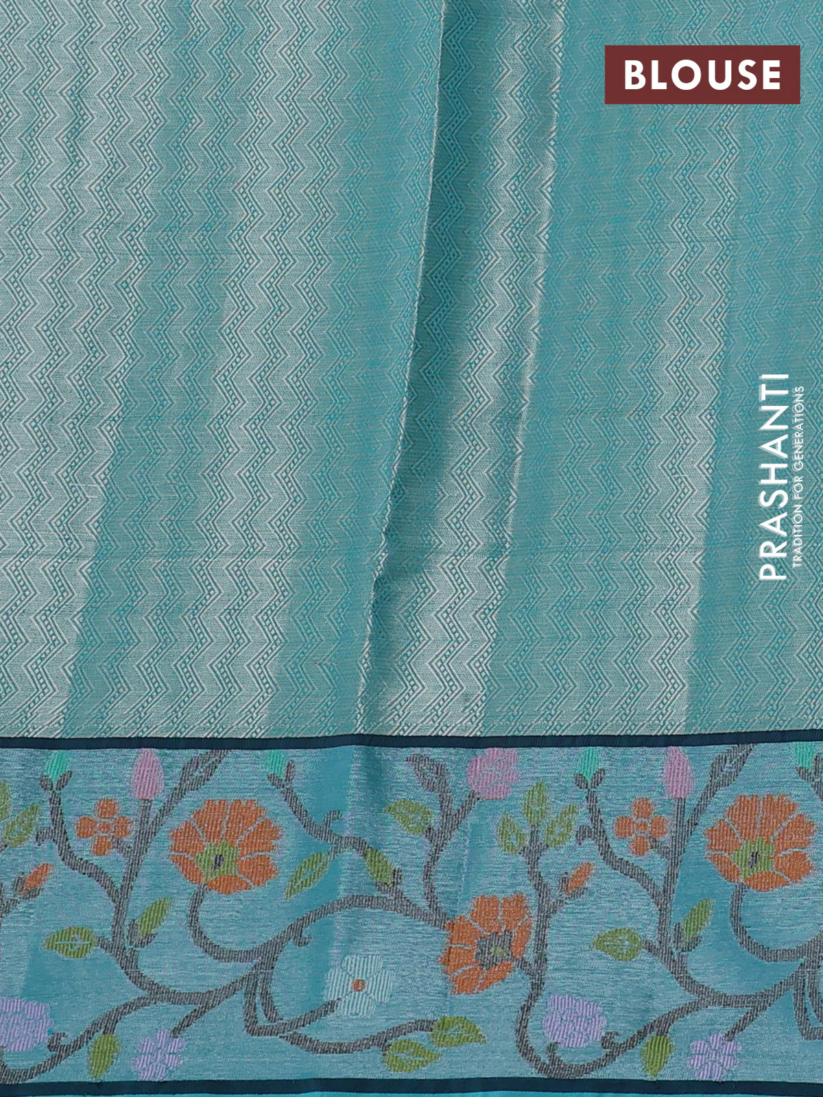 Cotton zari kota saree pista green and teal blue with allover silver zari woven buttas and zari woven paithani border - Image 3