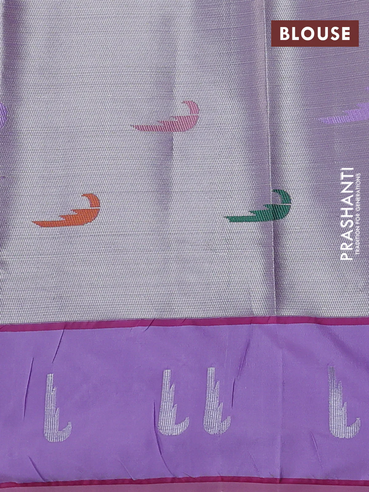 Cotton zari kota saree teal green and lavender with allover silver & gold zari woven buttas and silver zari woven muniya butta border - Image 3