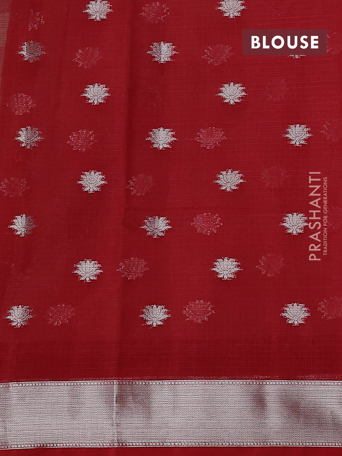 Cotton zari kota saree teal green and maroon with allover silver zari woven buttas and thread & zari woven border - Image 3