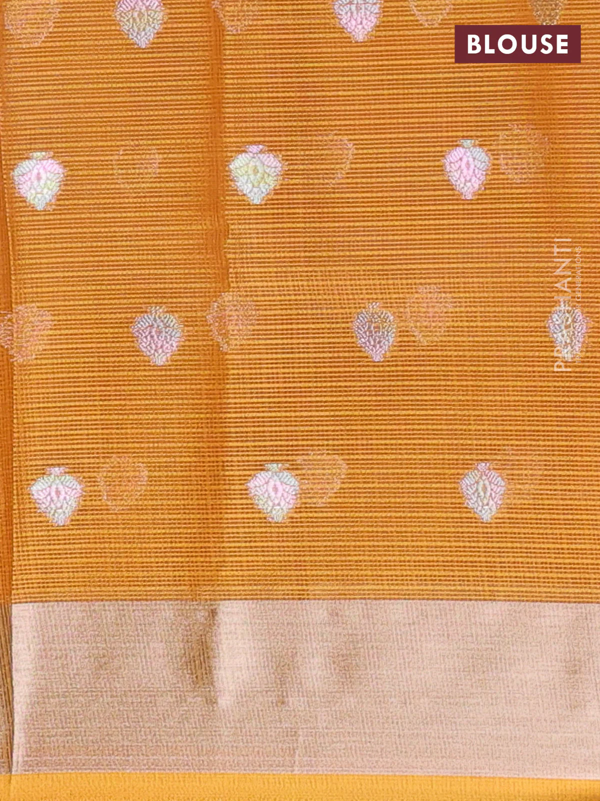 Cotton zari kota unstitched lehenga light pink and mustard yellow with allover jamdhani weaves - Image 2