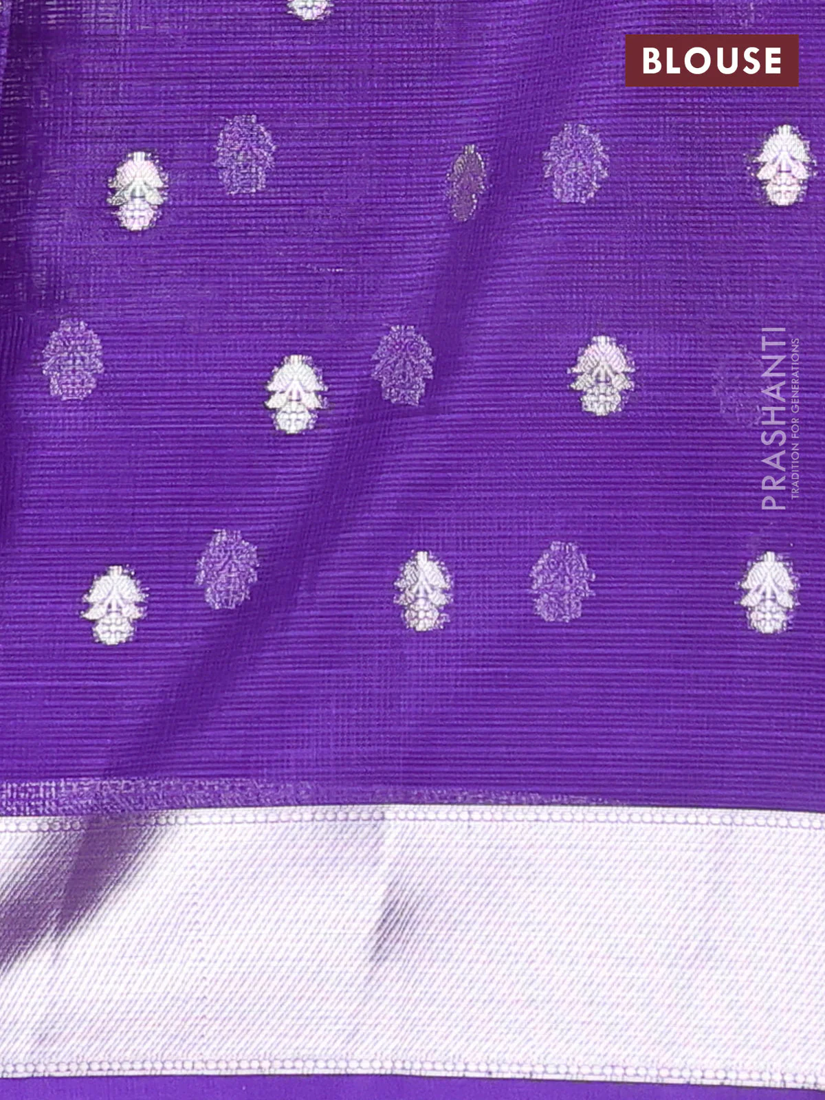 Cotton zari kota unstitched lehenga mustard yellow and blue with silver zari woven geometric buttas - Image 2