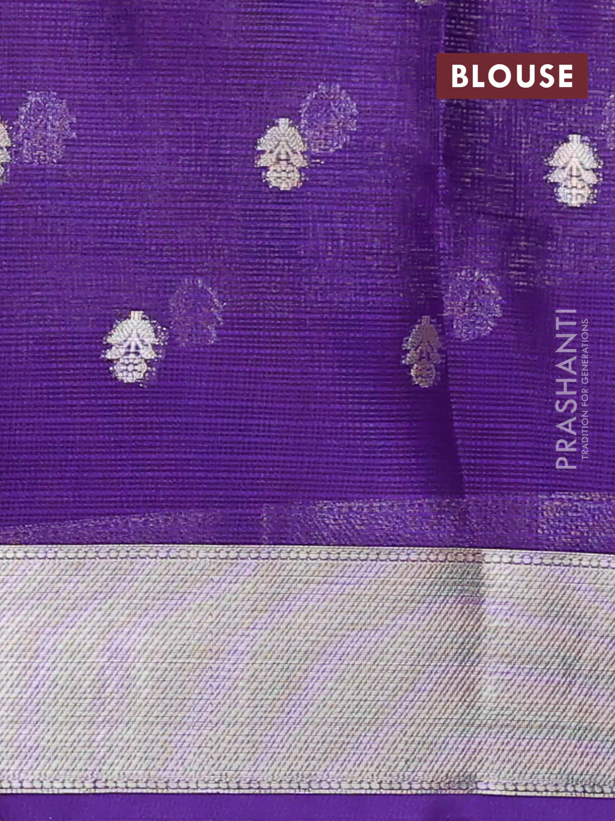 Cotton zari kota unstitched lehenga peach orange and blue with allover silver zari weaves - Image 2