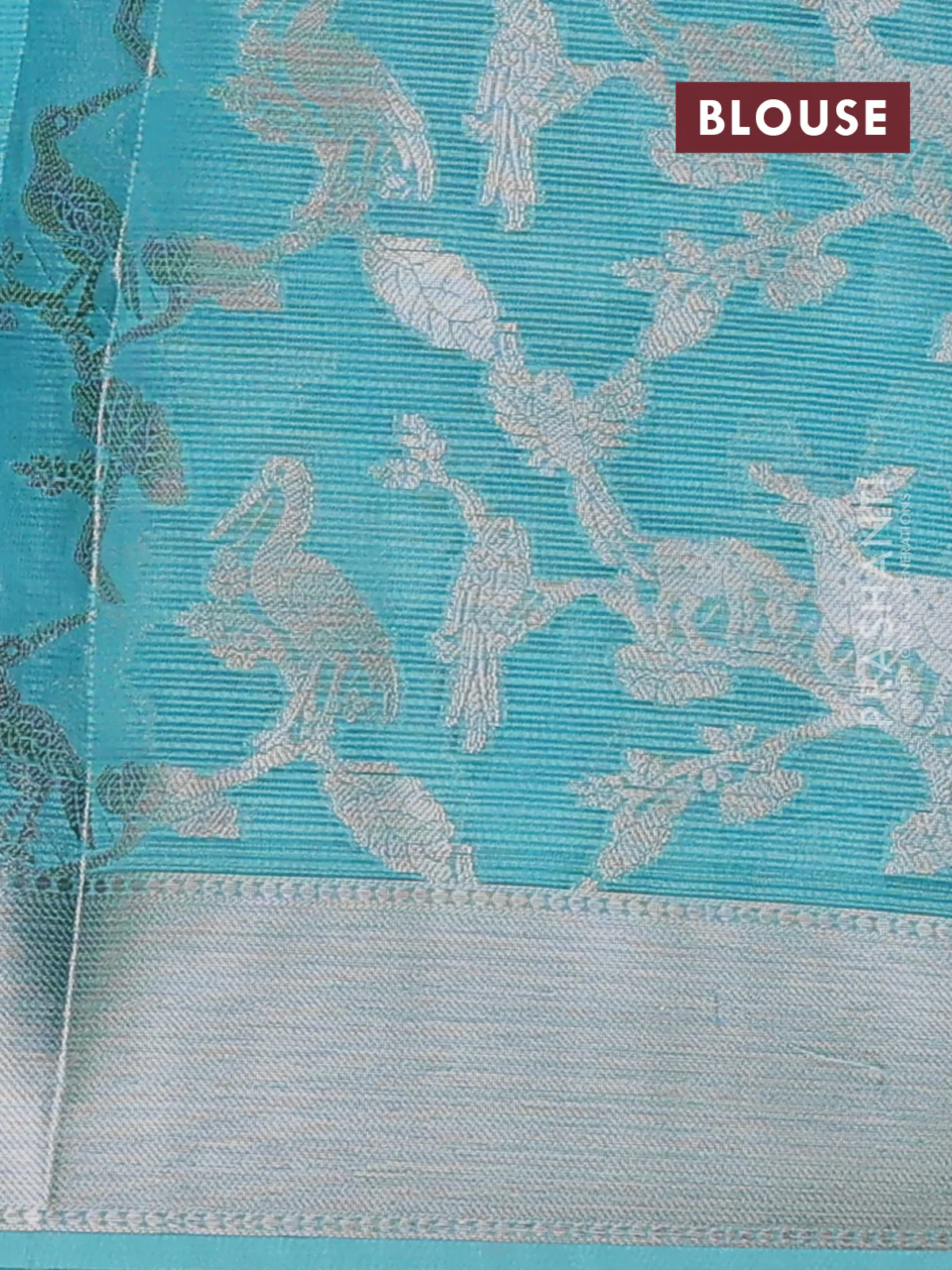 Cotton zari kota unstitched lehenga pink and teal blue with zari stripes & rich border - Image 2