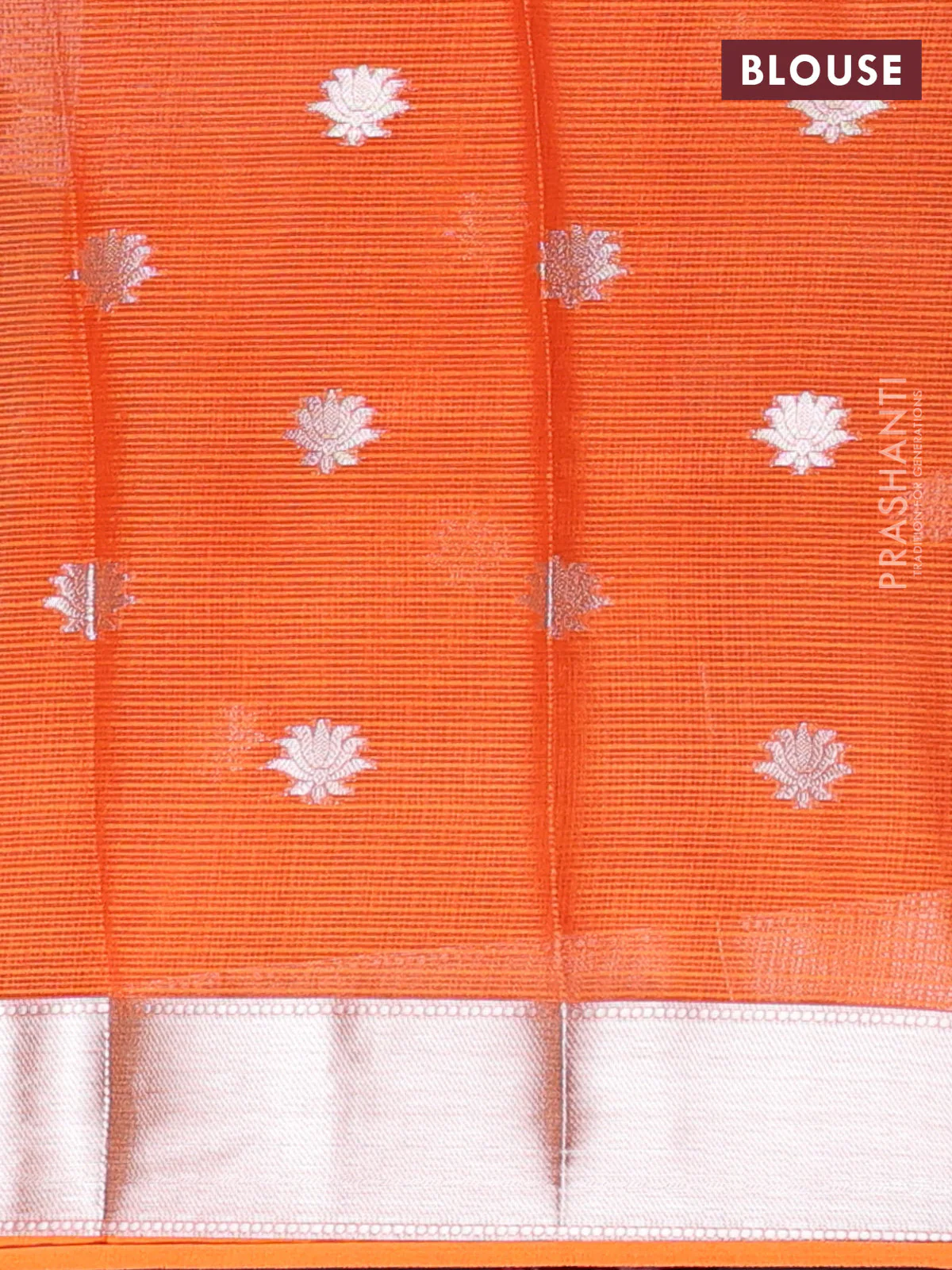 Cotton zari kota unstitched lehenga red and orange with silver zari buttas & jamdhani weaves - Image 2