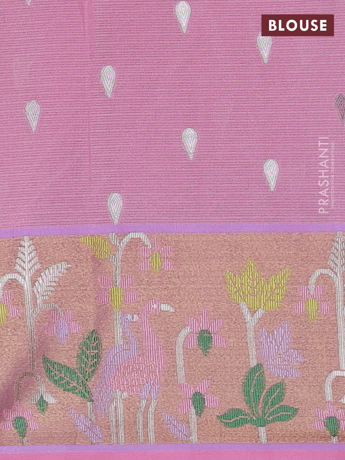 Cotton zari kota unstitched lehenga teal green and peach pink with silver zari buttas & jamdhani weaves - Image 2