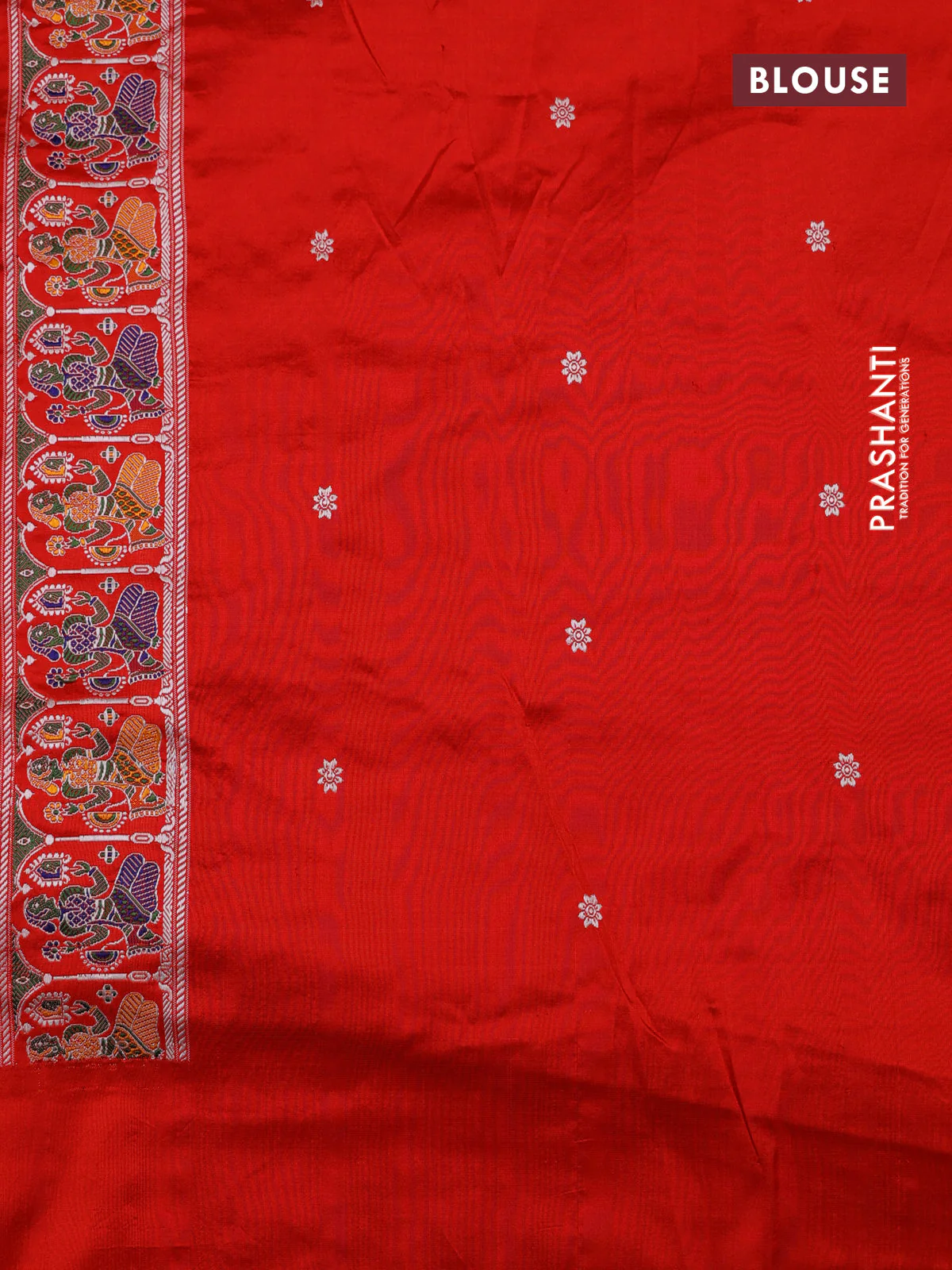 Cream & Red Georgette Saree with Chikankari work & banaras border - Image 6