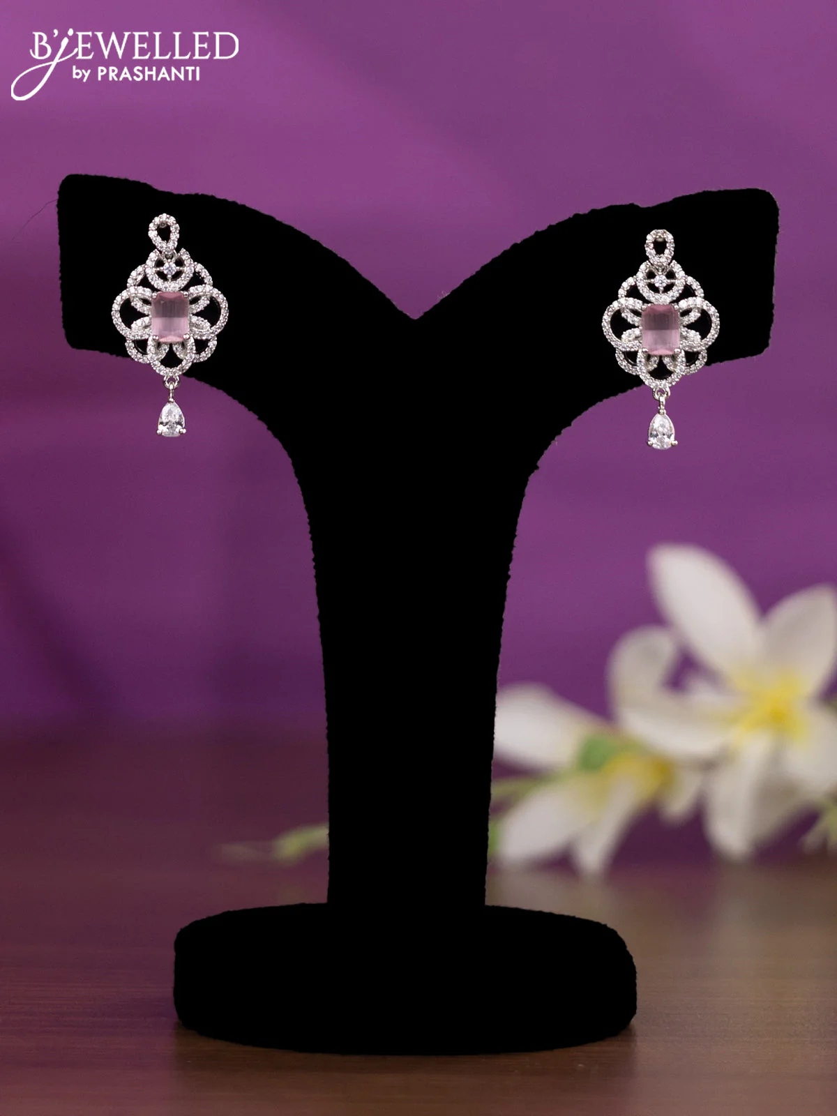 Crstal beaded pink necklace with baby pink and cz stones - Image 2