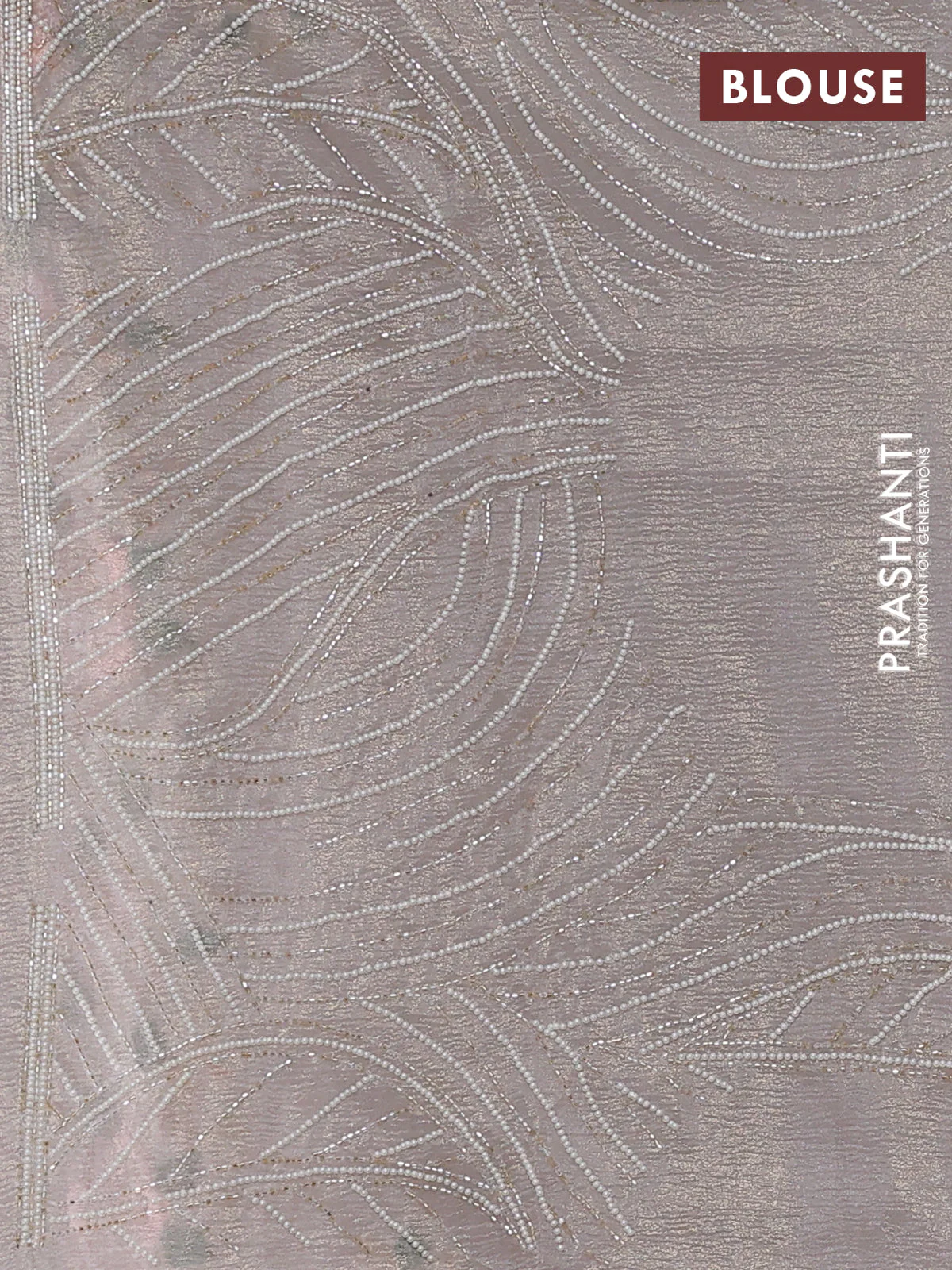 Crush tissue saree beige with allover floral embroidery sequin work - Image 3