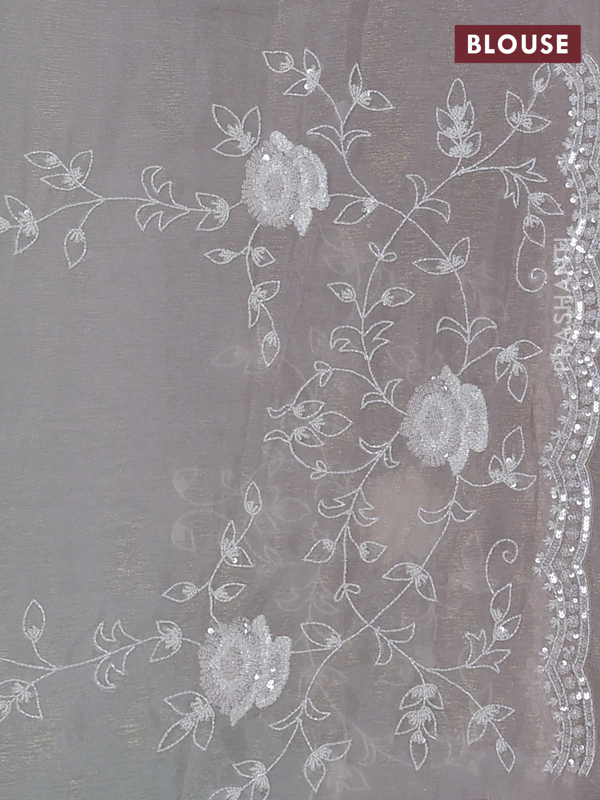 Crush tissue saree beige with allover sequin & cut beaded work - Image 3
